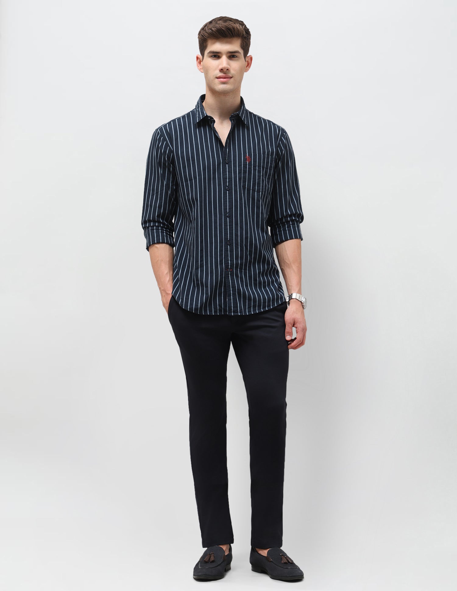 Seersucker Vertical Striped Shirt Navy - U.S. Polo Assn. India | Large