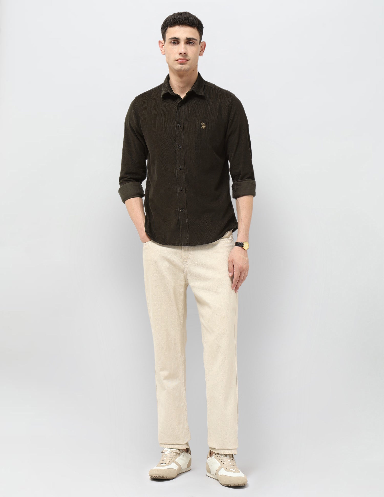 Corduroy Regular Fit Shirt Dark Brown - U.S. POLO ASSN. | Large