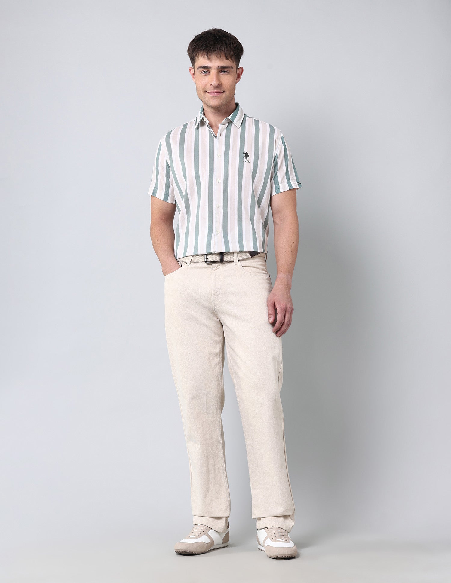 Vertical Striped Regular Fit Shirt Green - U.S. Polo Assn. India | Large