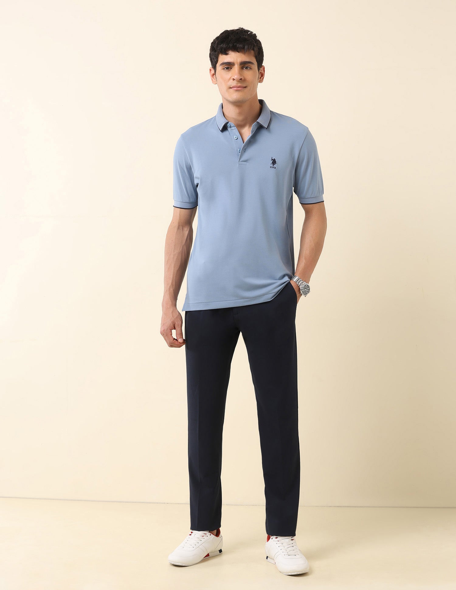 Solid Slim Fit Polo Shirt Light Blue - U.S. Polo Assn. India | Large