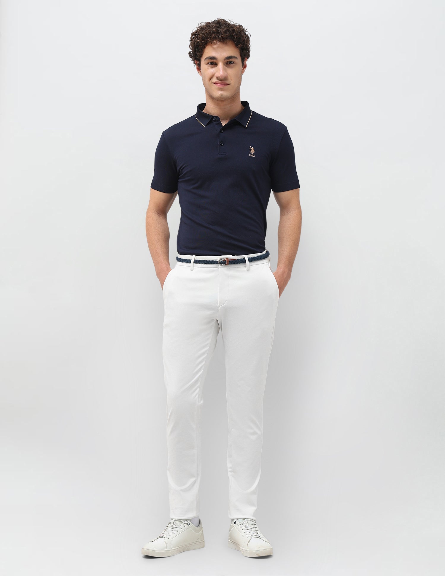 Knitted Austin Slim Fit Trousers White - U.S. Polo Assn. India | Large