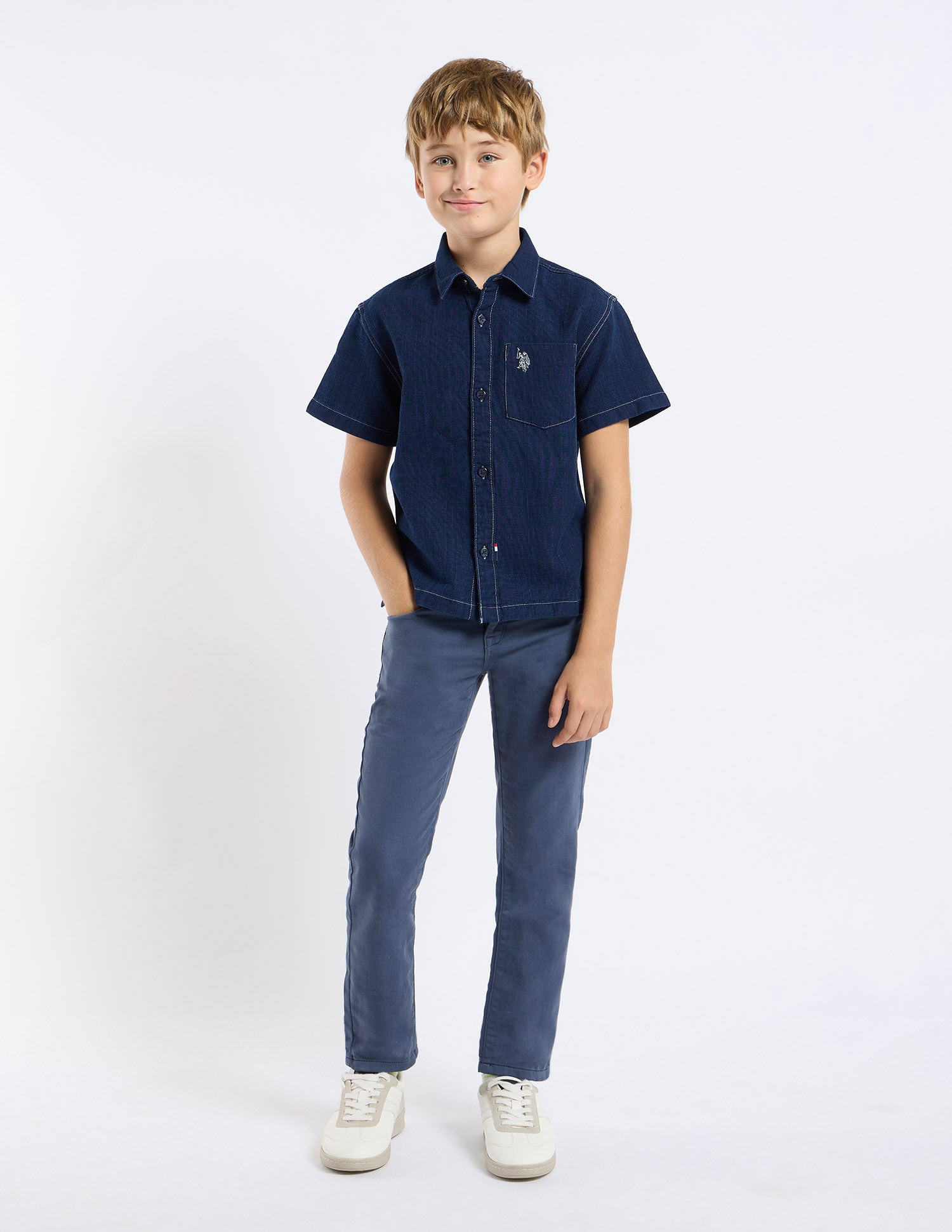 Boys Boxy Fit Solid Shirt Indigo - U.S. POLO ASSN. | Large