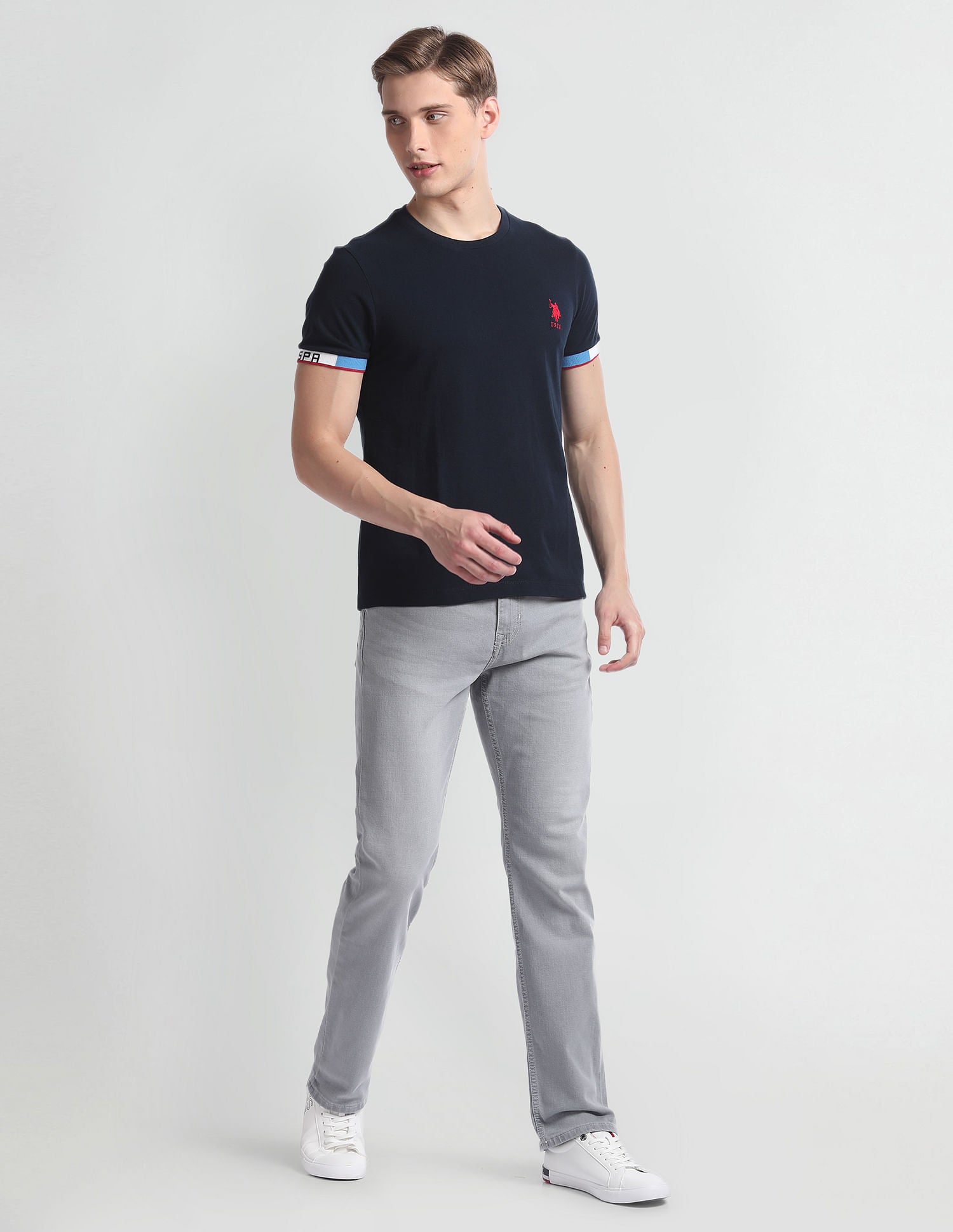 Crew Neck Brand Tape T-Shirt Navy - U.S. Polo Assn. India | Large