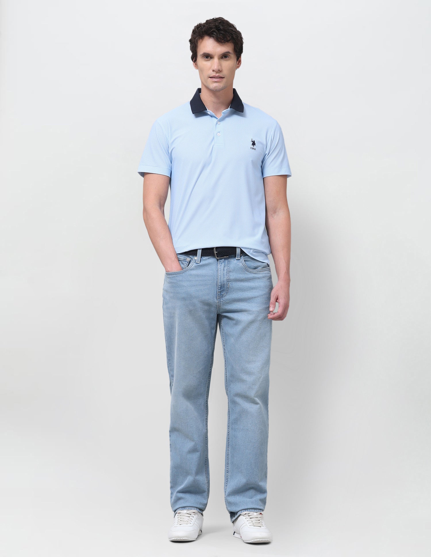 Geometric Printed Slim Fit Polo Shirt Light Blue - U.S. Polo Assn. India | Large