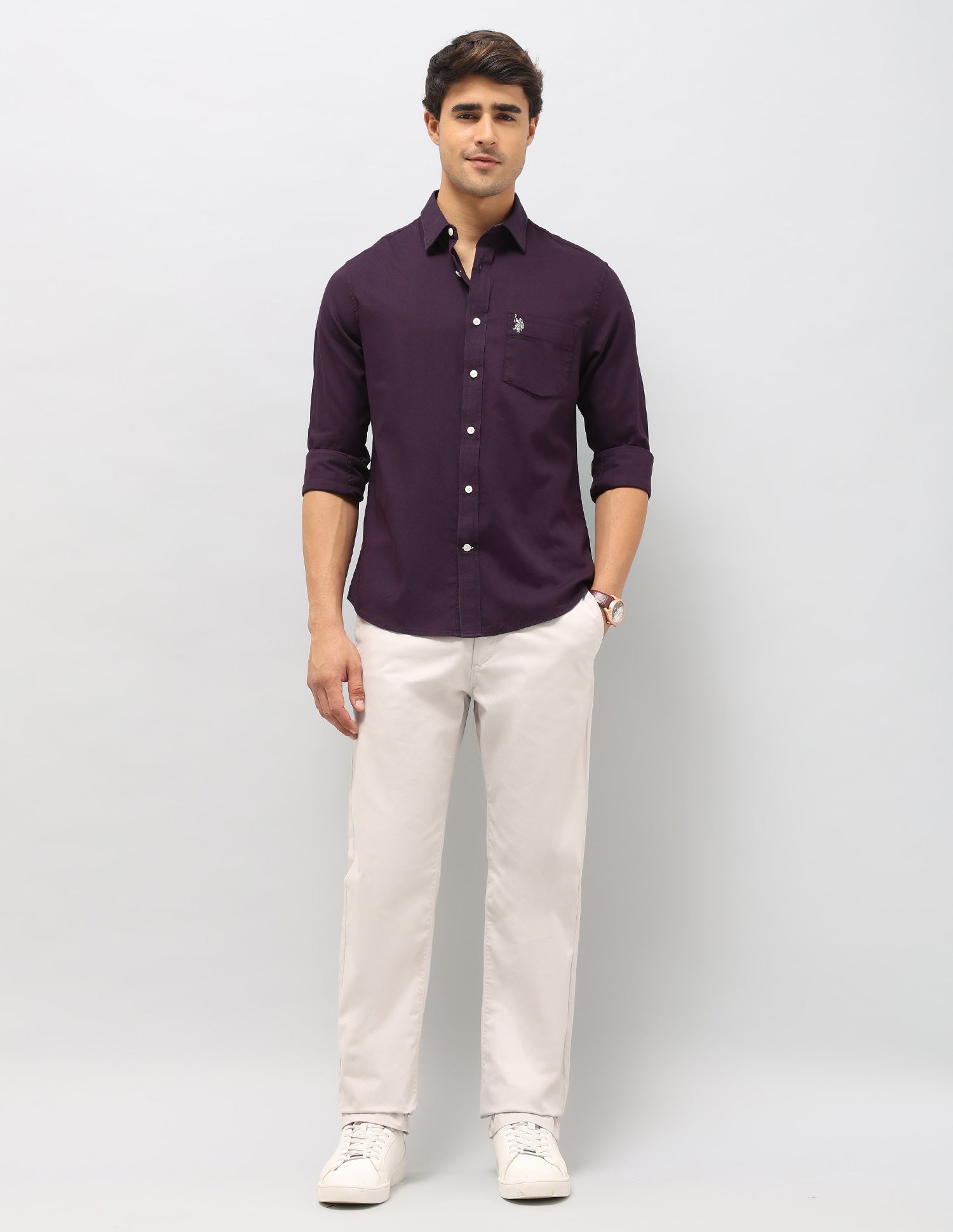 Dobby Tailored Fit Shirt Burgundy - U.S. POLO ASSN. | Large