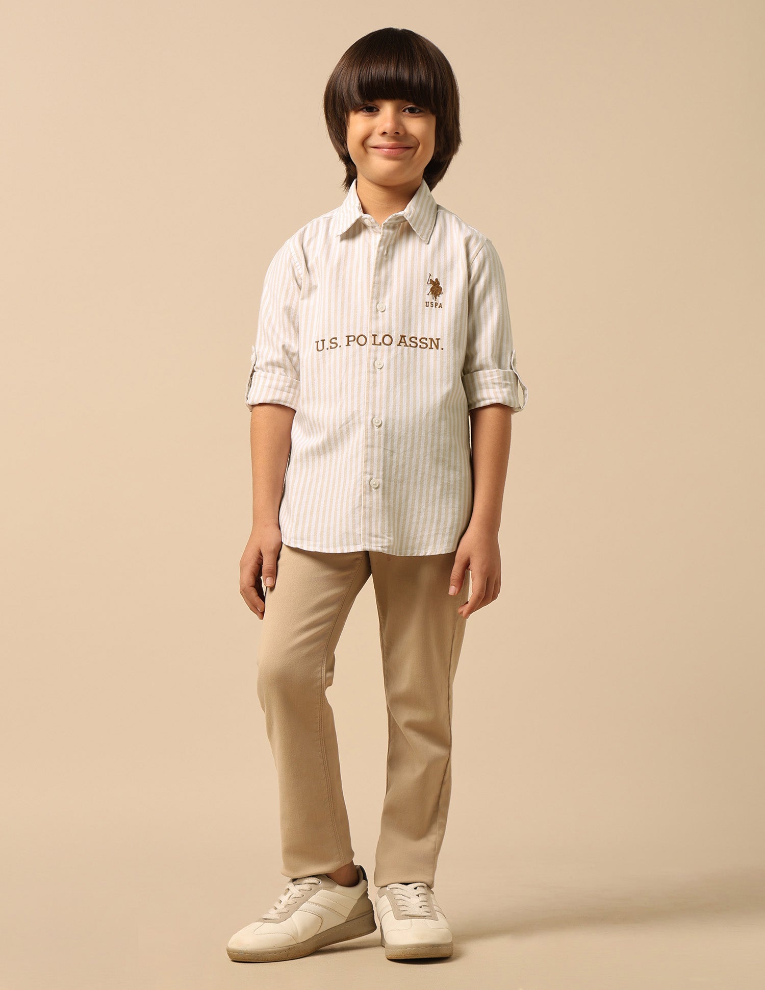 Boys Brand Embroidered Regular Fit Shirt Beige - U.S. POLO ASSN. | Large