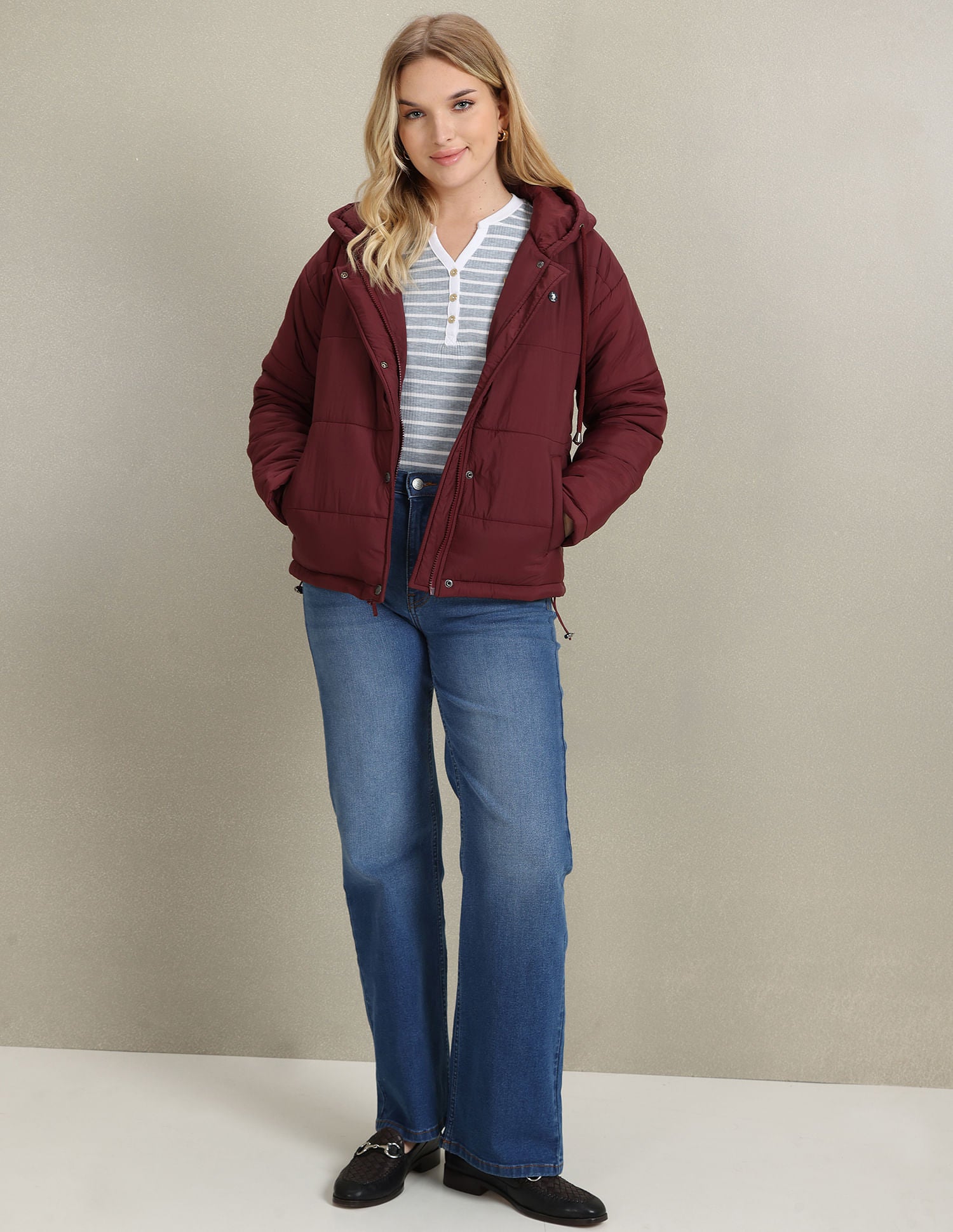 Hooded Solid Padded Jacket Maroon - U.S. POLO ASSN. | Large