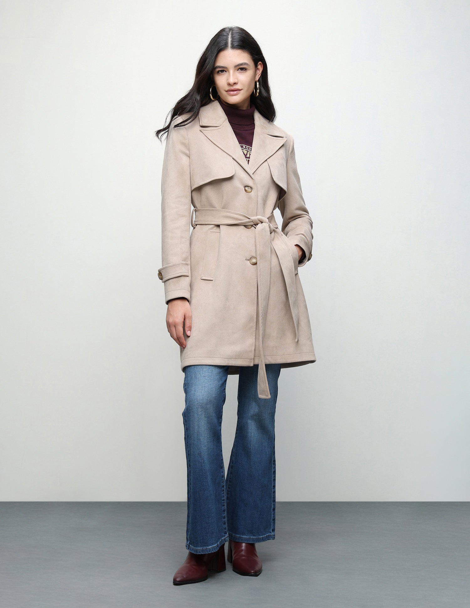 Solid Suede Longline Jacket Beige - U.S. Polo Assn. India | Large