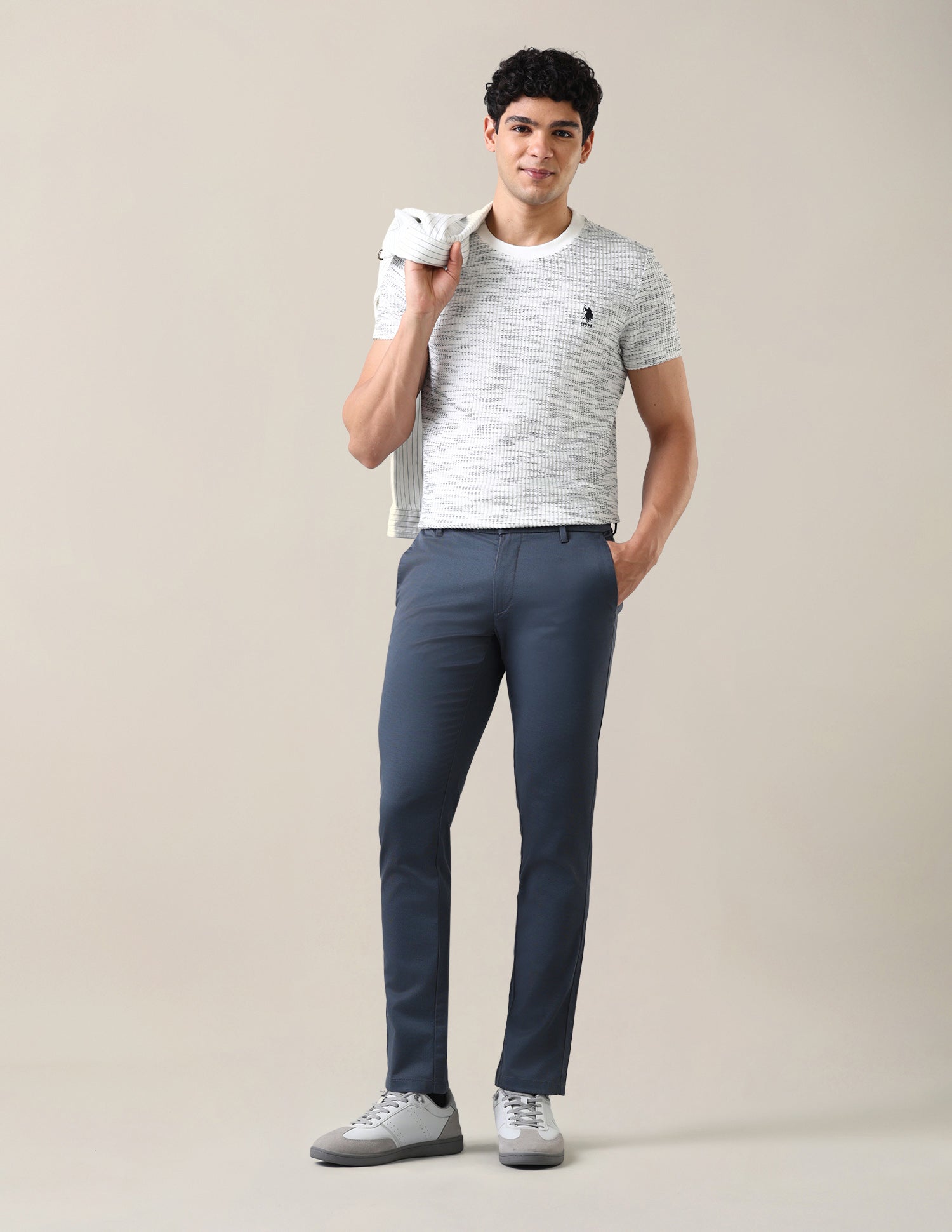 Denver Slim Fit Satin Trousers Navy - U.S. Polo Assn. India | Large