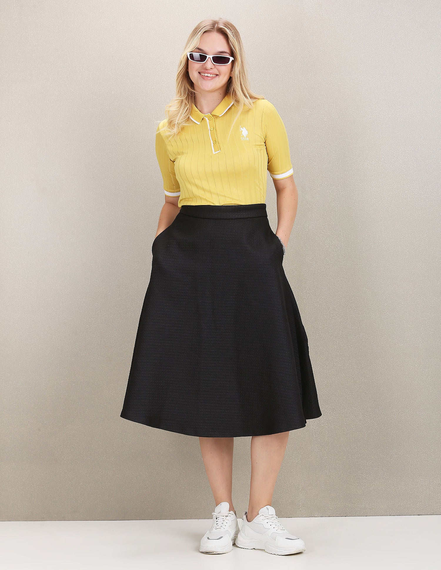 Tipped Collar Vertical Stripe Polo Shirt Mustard - U.S. POLO ASSN. | Large