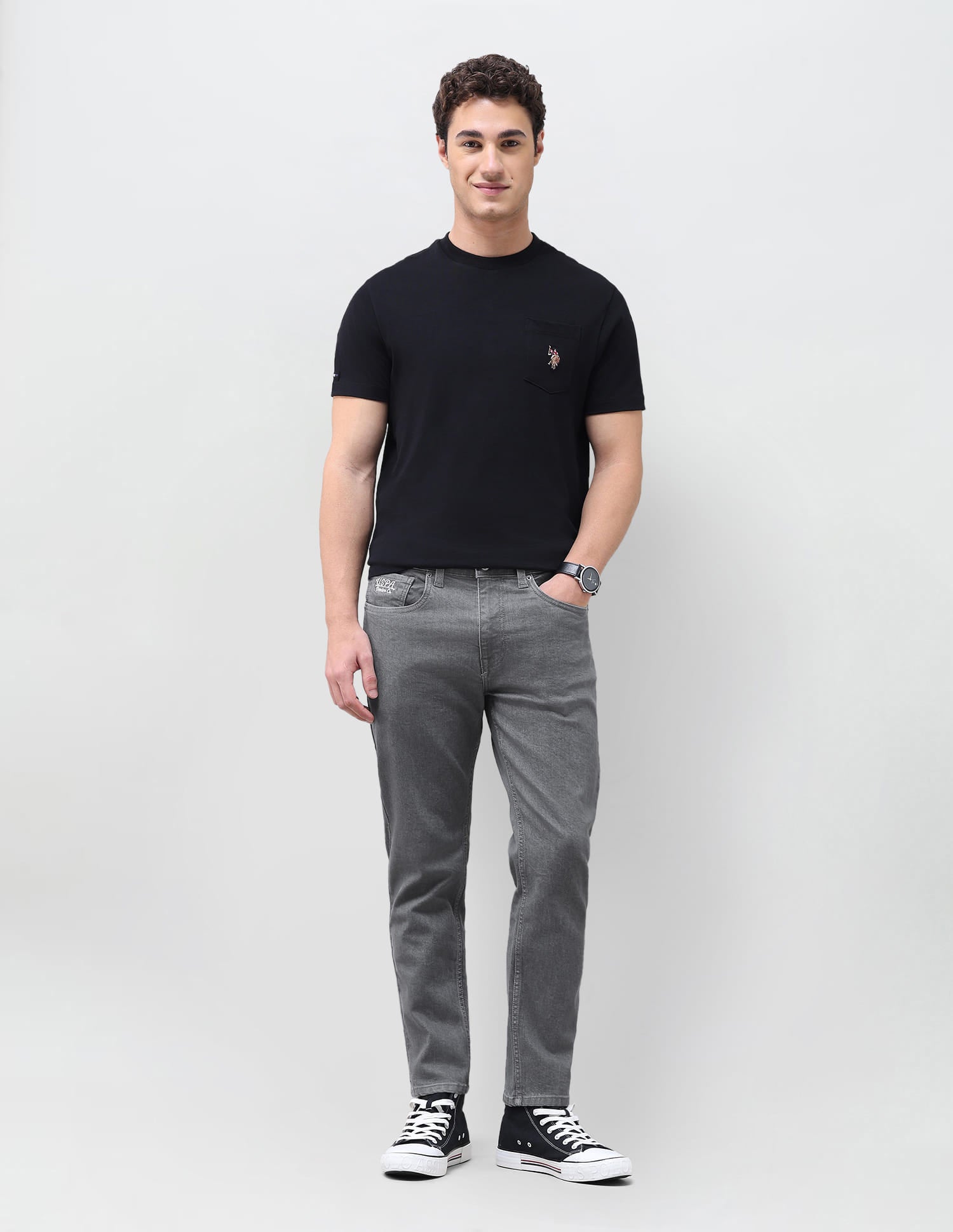 Solid Slim Tapered Jeans Grey - U.S. Polo Assn. India | Large