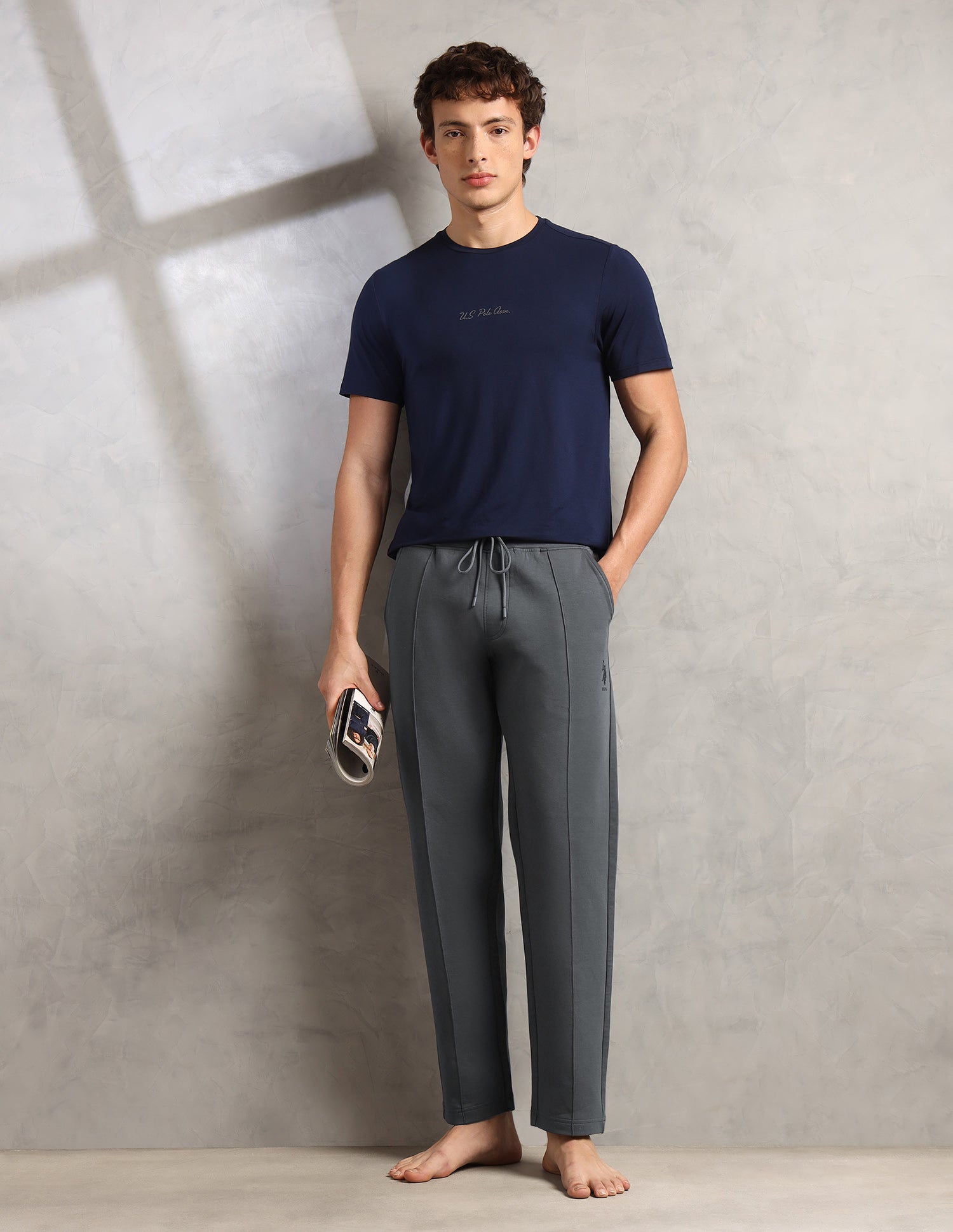 Cotton Stretch Mid Rise PR002-PL Lounge Pants - Pack Of 1 Iron Gate - U.S. Polo Assn. India | Large