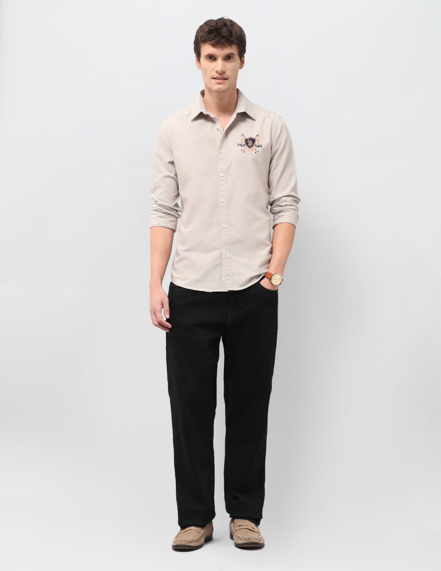 Solid Tailored Fit Shirt Beige - U.S. Polo Assn. India | Large