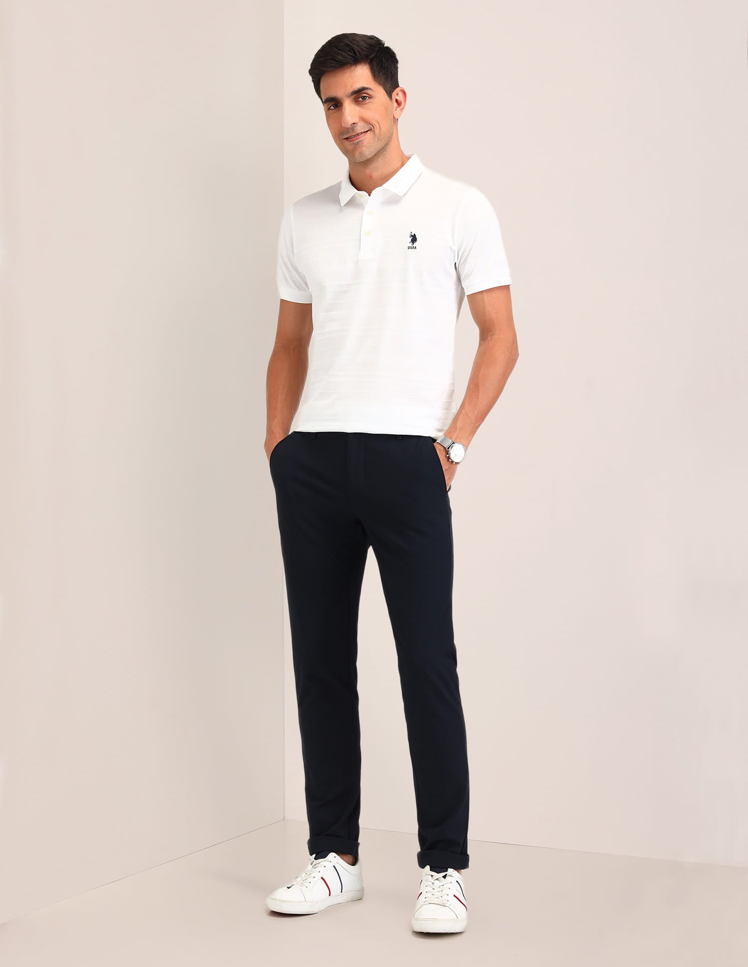 Austin Slim Fit Twill Trousers Navy - U.S. Polo Assn. India | Large