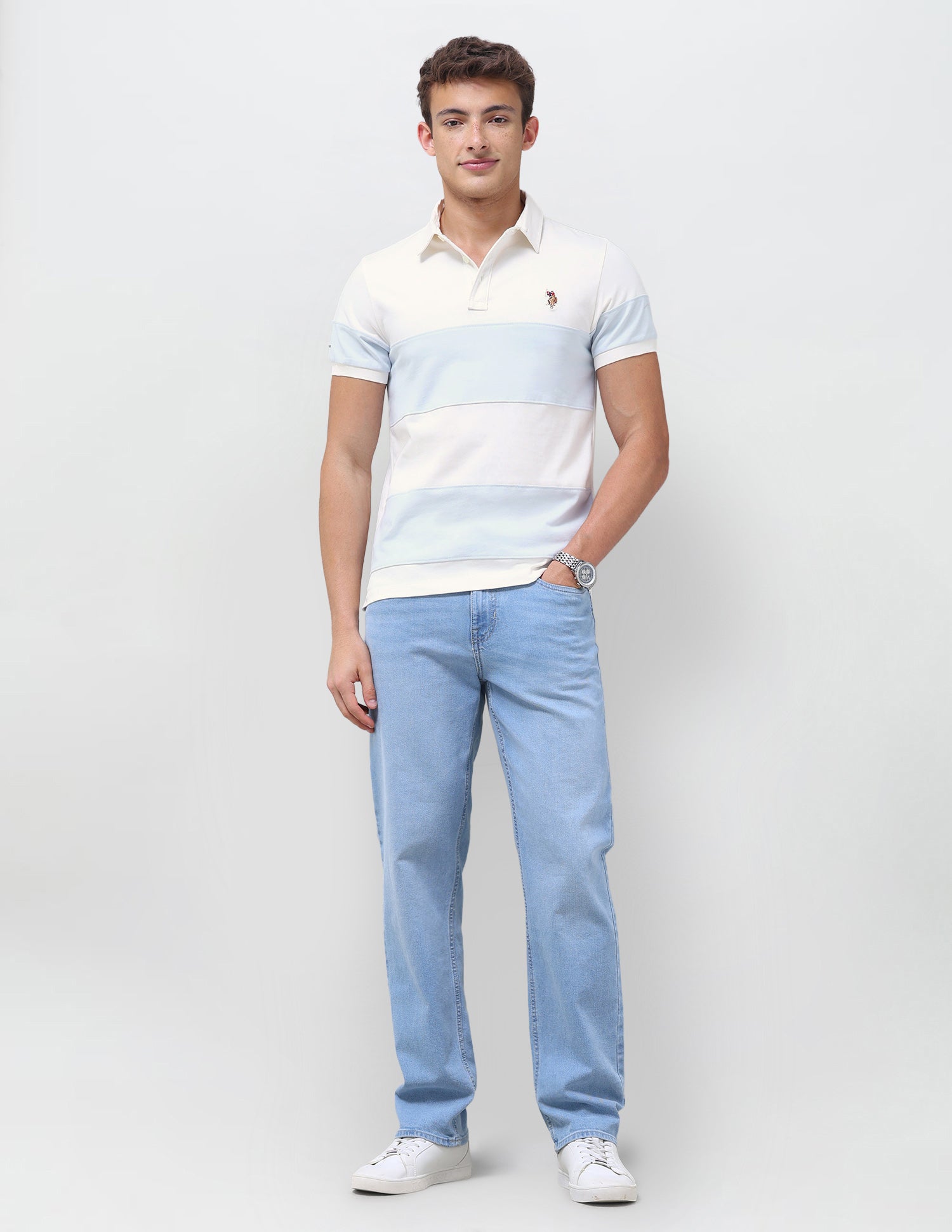 Colourblocked Slim Fit Polo Shirt Light Blue - U.S. Polo Assn. India | Large