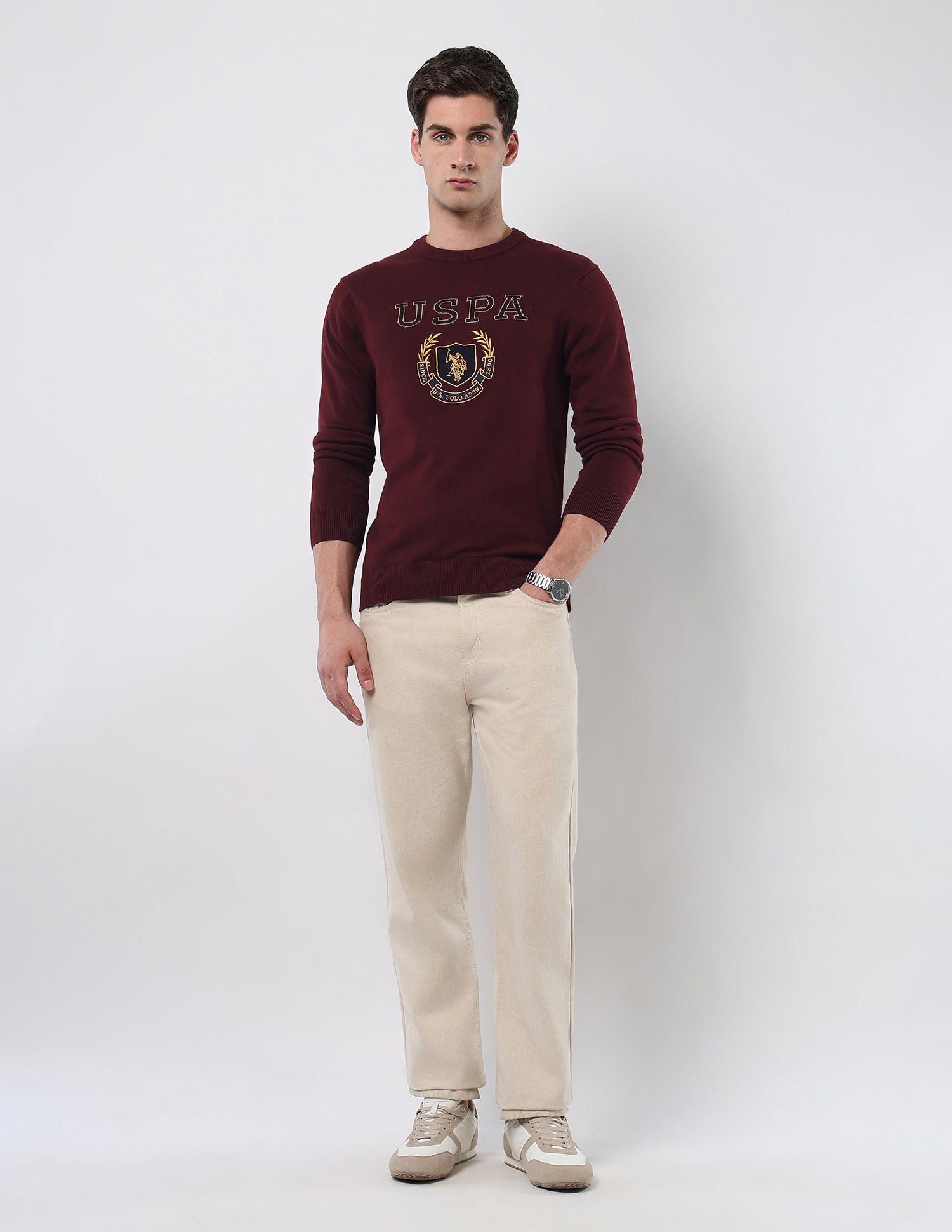 Brand Embroidered Patterned Knit Sweater Red - U.S. POLO ASSN. | Large