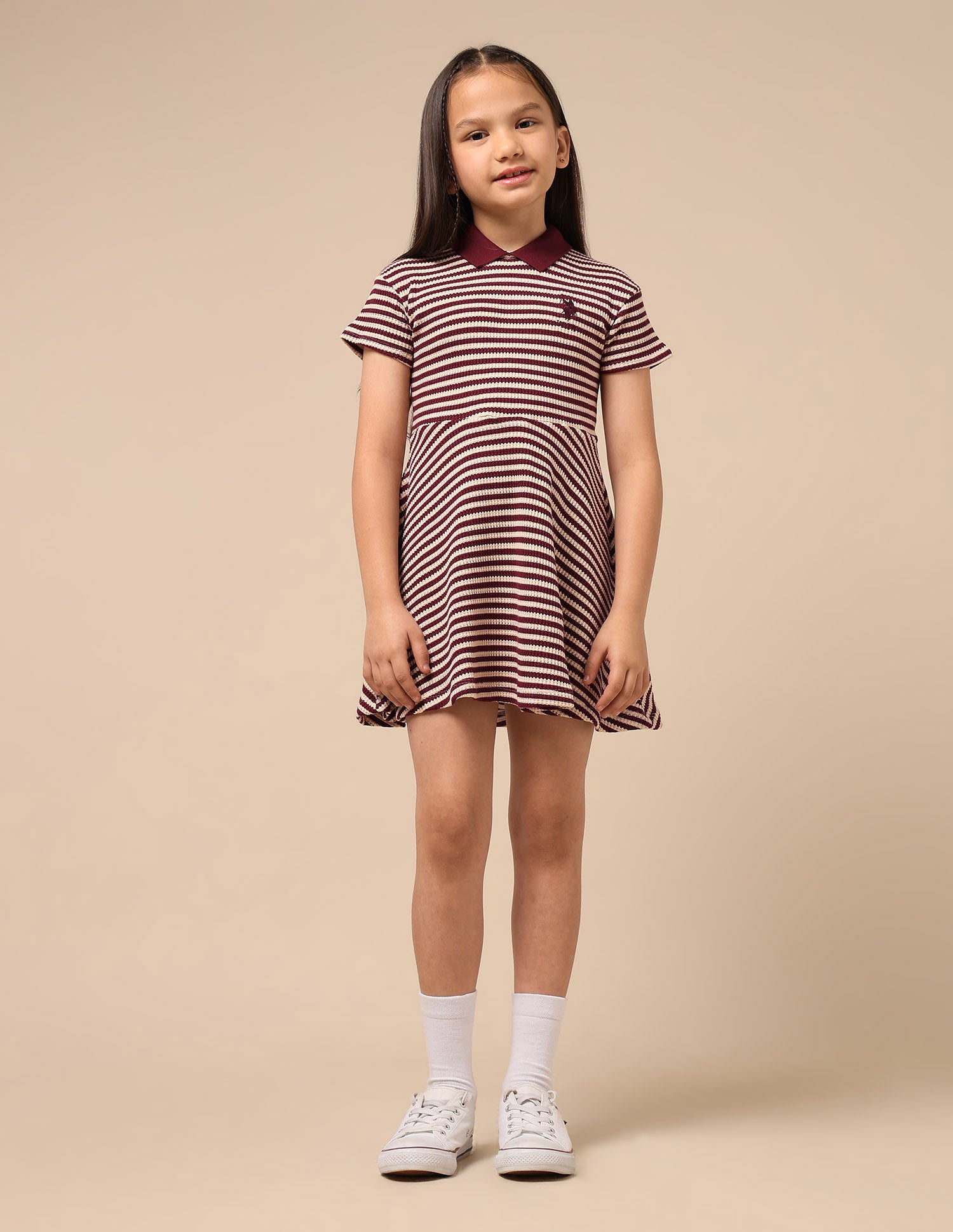 Girls Horizontal Striped Fit And Flare Dress Burgundy - U.S. POLO ASSN. | Large
