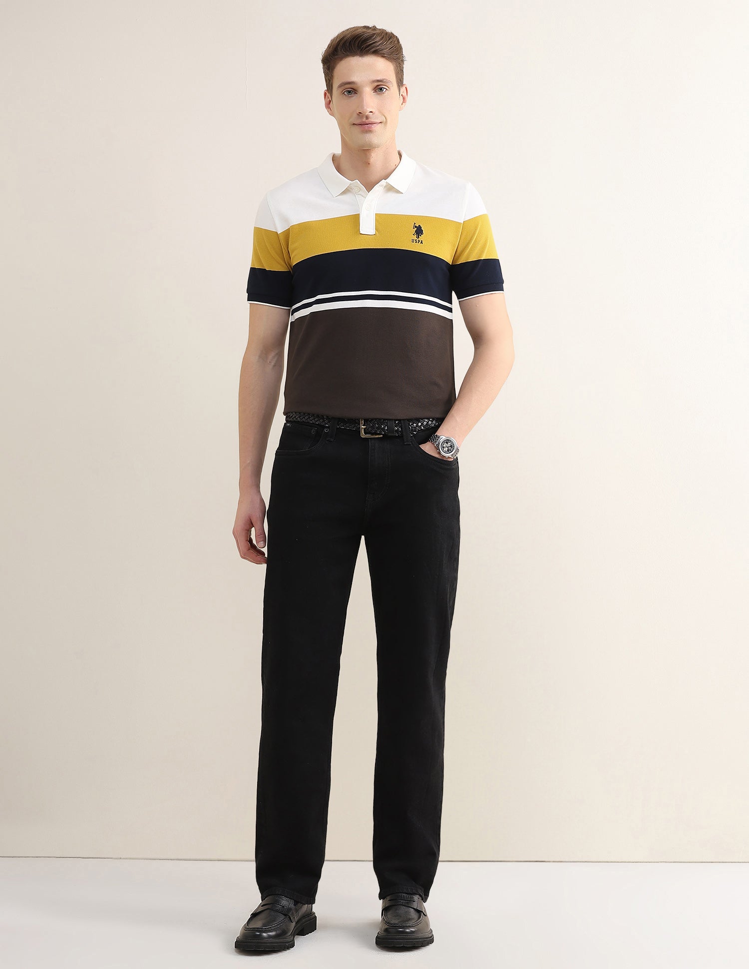 Colourblocked Slim Fit Polo Shirt Yellow - U.S. Polo Assn. India | Large