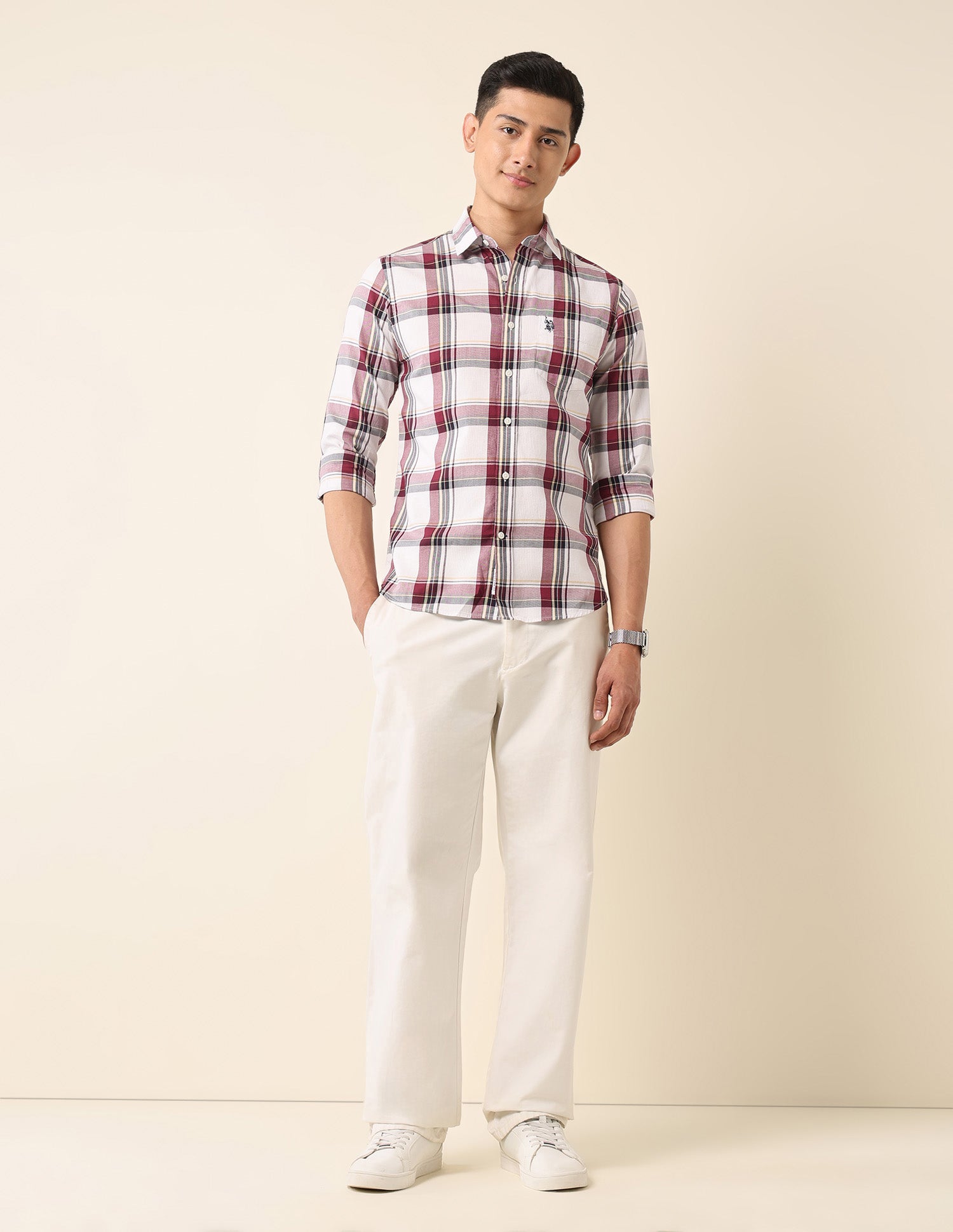 Plaid Checked Pure Cotton Shirt Maroon - U.S. Polo Assn. India | Large