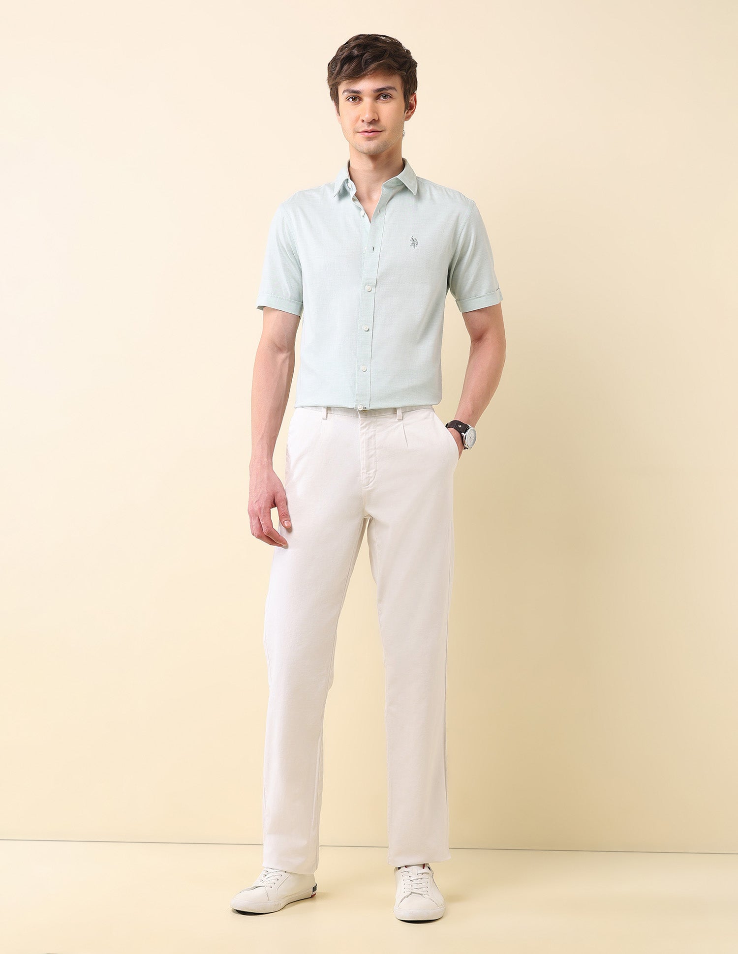 Pure Cotton Tailored Fit Shirt Green - U.S. Polo Assn. India | Large