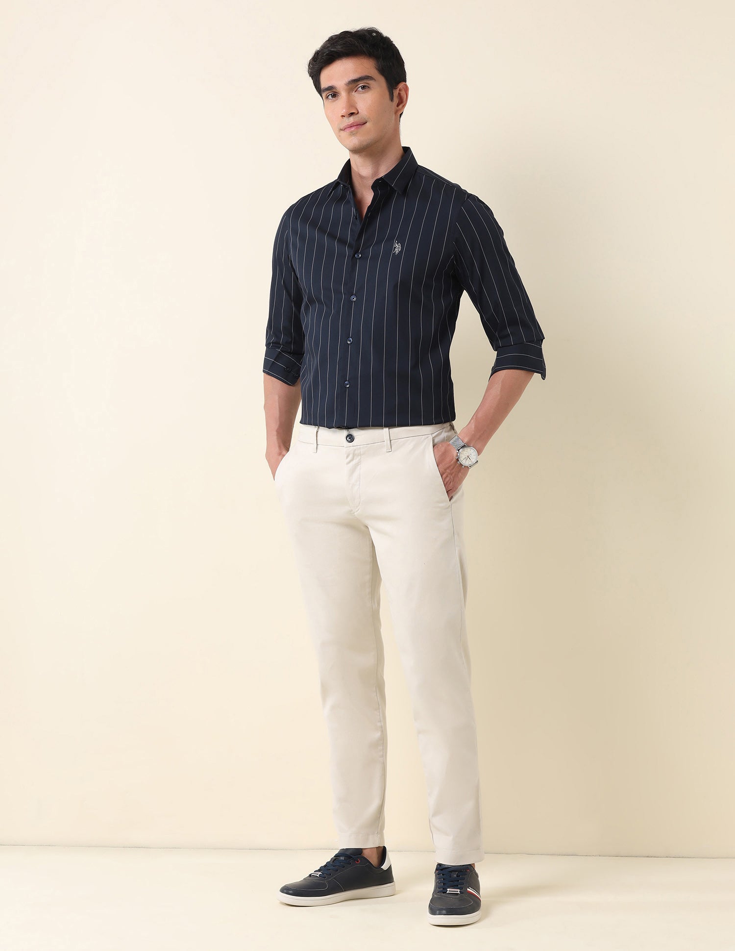 Vertical Striped Tailored Fit Formal Shirt Navy - U.S. Polo Assn. India | Large