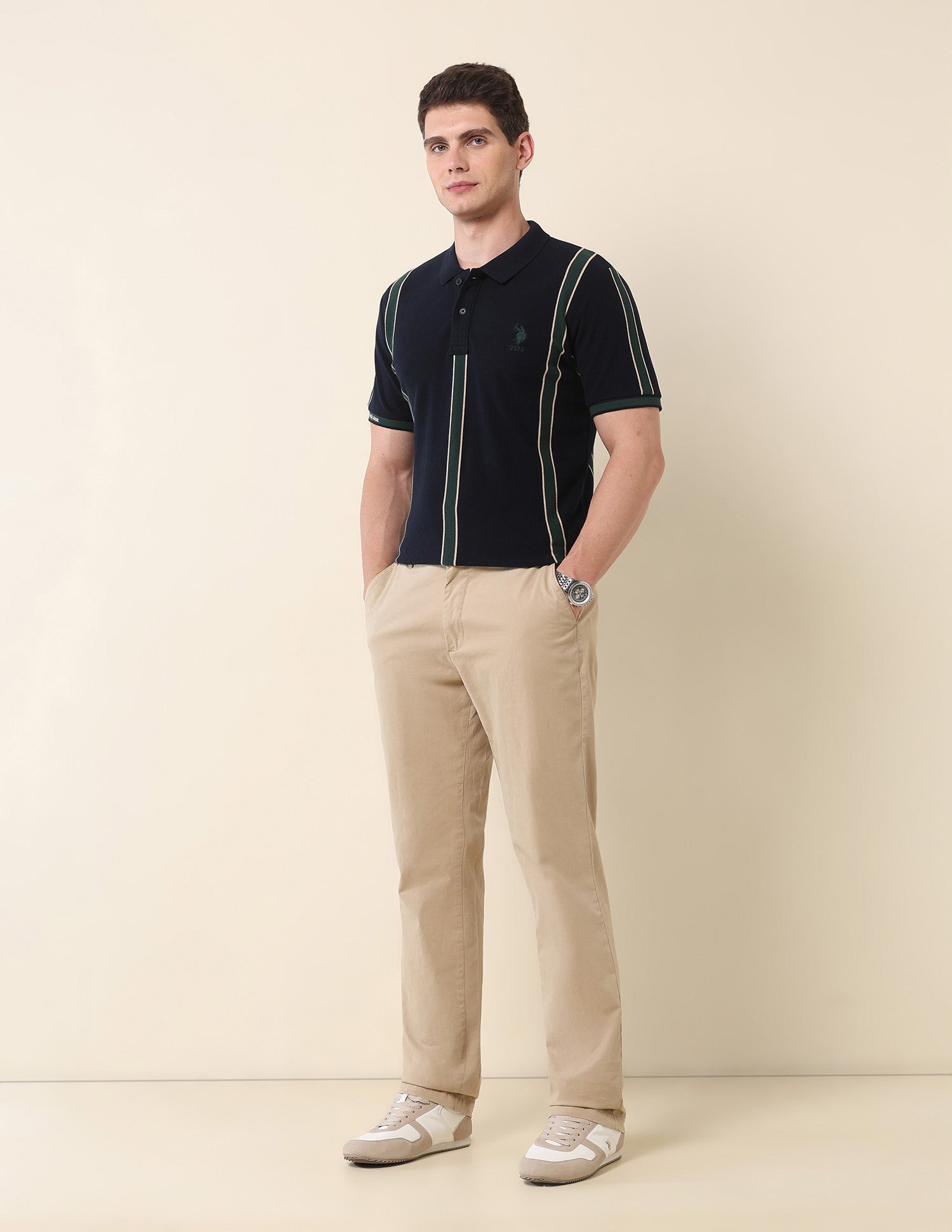 Vertical Striped Gold Cup Polo Shirt Navy - U.S. Polo Assn. India | Large