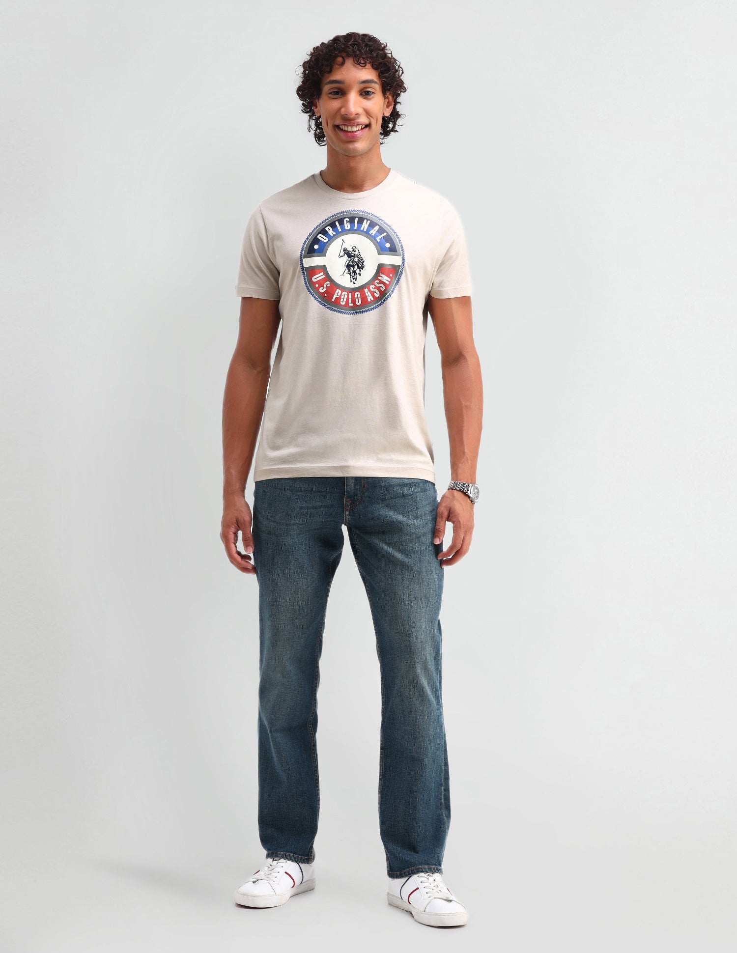 Brand Printed Muscle Fit T-Shirt Beige - U.S. Polo Assn. India | Large