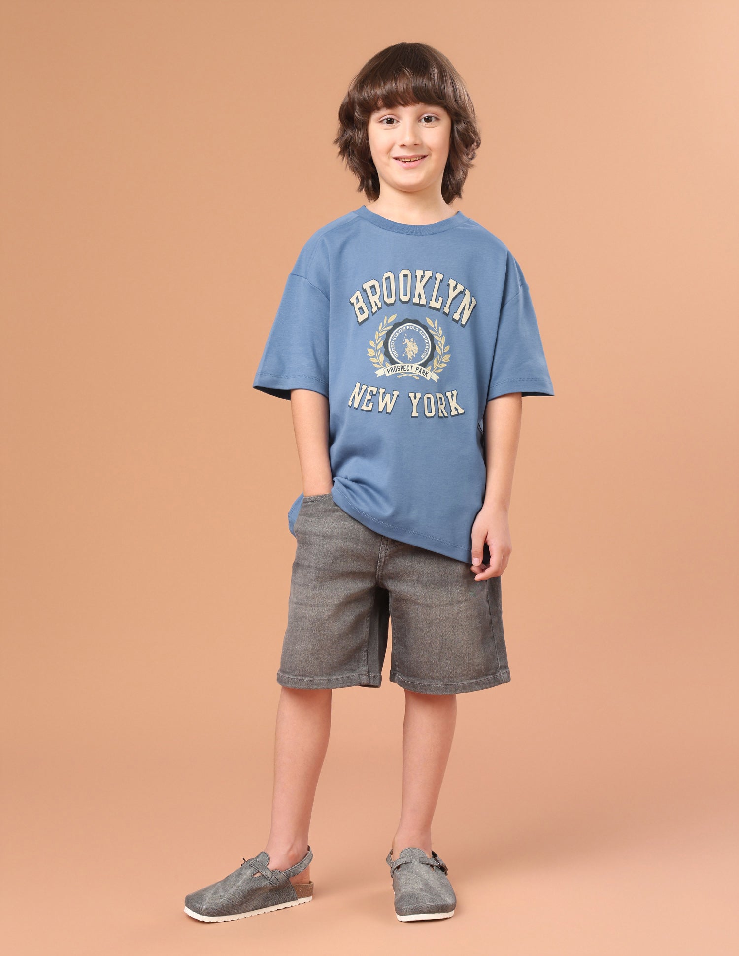Typographic Brand Printed Oversized Fit T-Shirt Blue - U.S. Polo Assn. India | Large