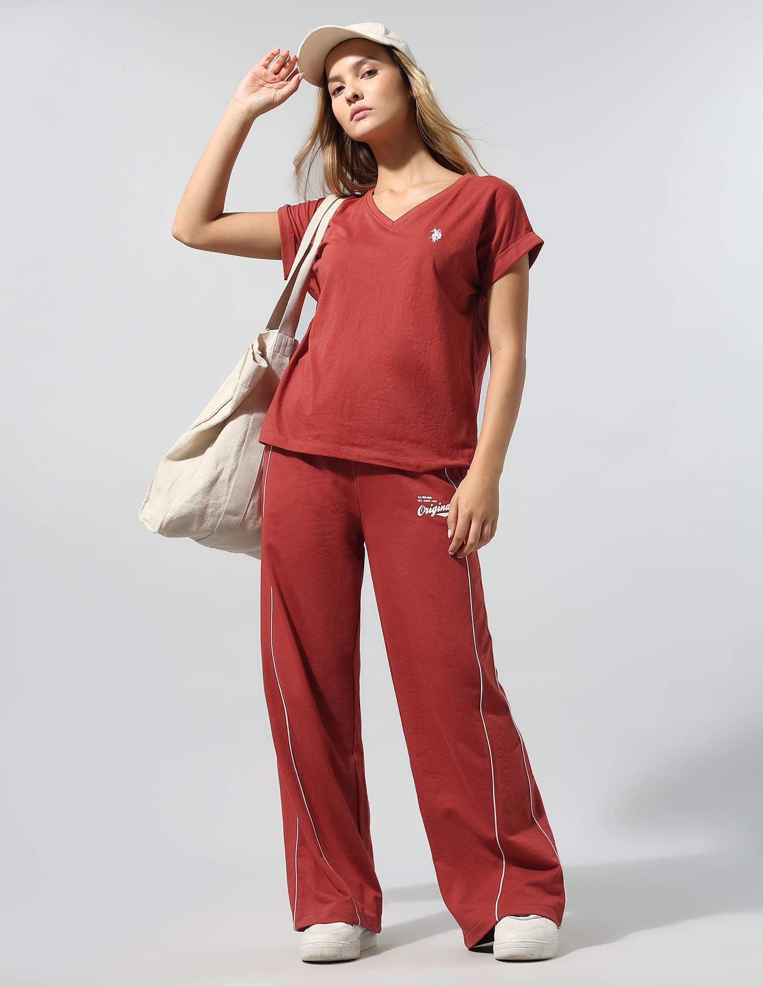 Relaxed Fit T-Shirt With Wide Leg Pants Red - U.S. Polo Assn. India | Large