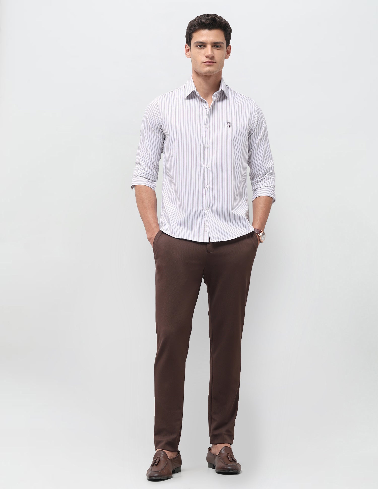 Vertical Striped Satin Shirt Maroon - U.S. Polo Assn. India | Large
