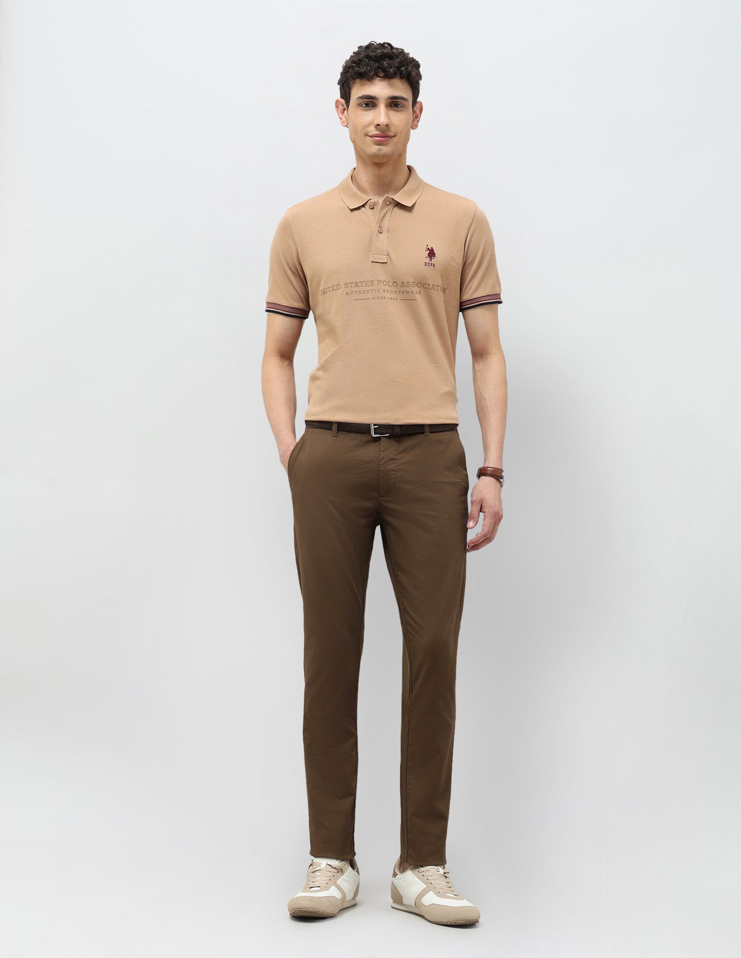 Textured Slim Fit Trousers Brown - U.S. POLO ASSN. | Large