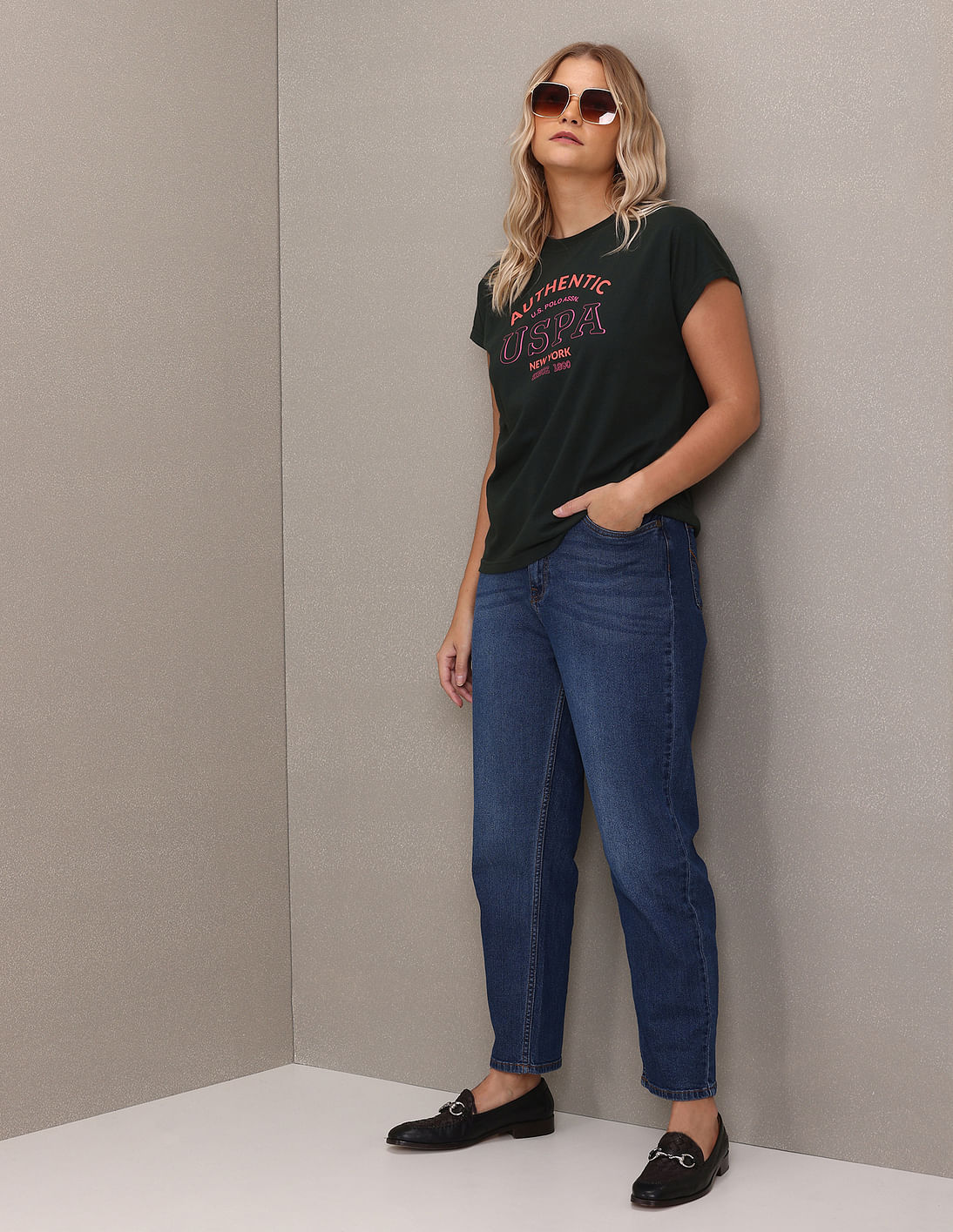 Crew Neck Typographic Print T-Shirt Dark Green - U.S. POLO ASSN. | Large