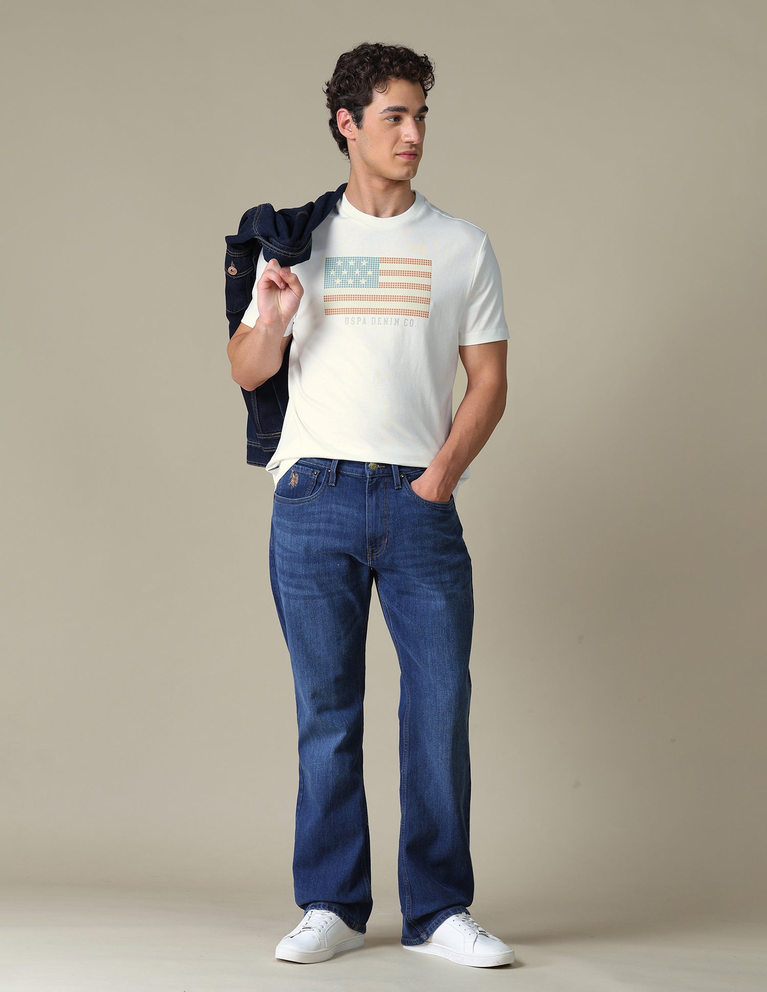 Graphic Brand Printed Slim Fit T-Shirt Ivory - U.S. Polo Assn. India | Large