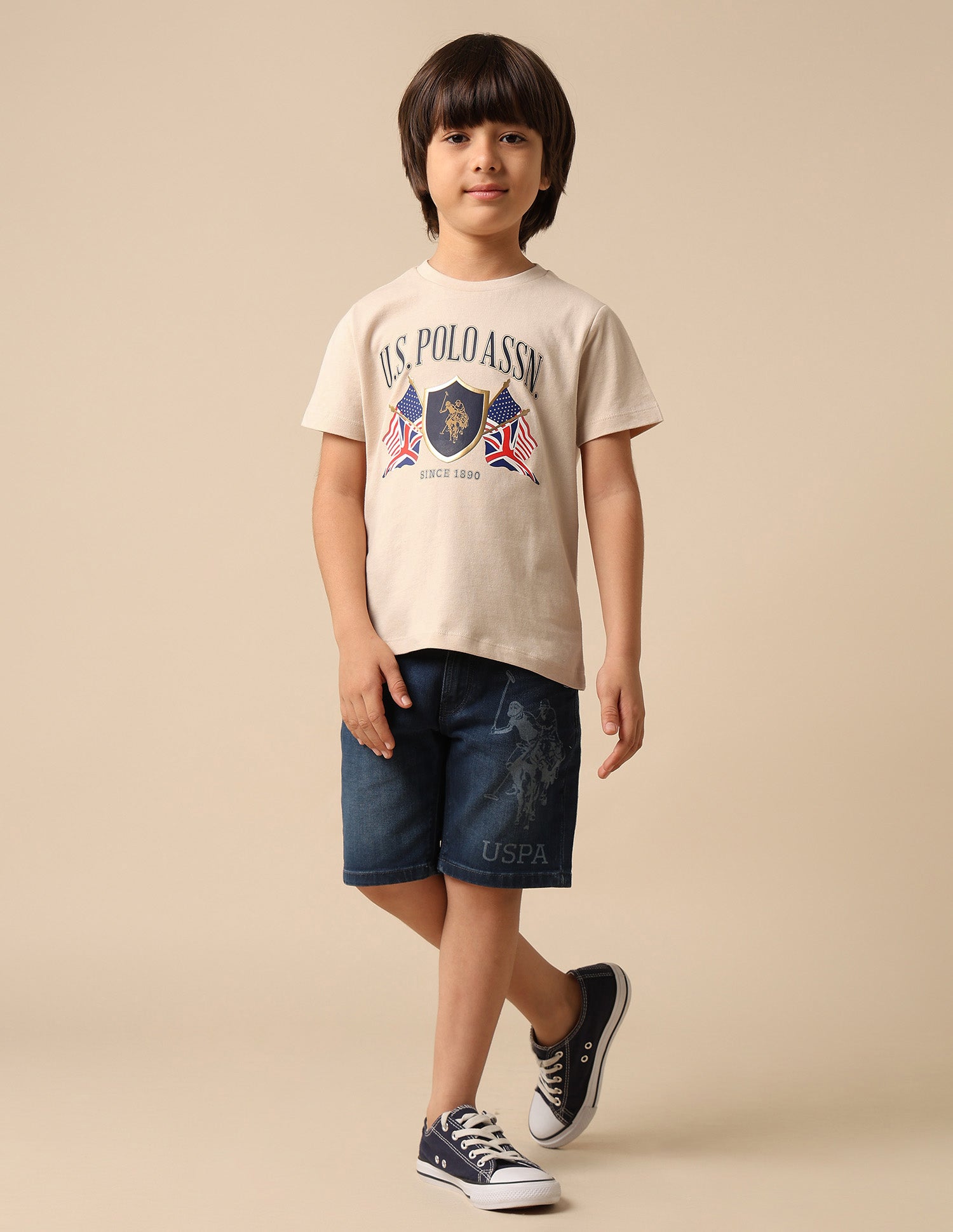 Boys Graphic Printed Pure Cotton T Shirt Beige - U.S. POLO ASSN. | Large