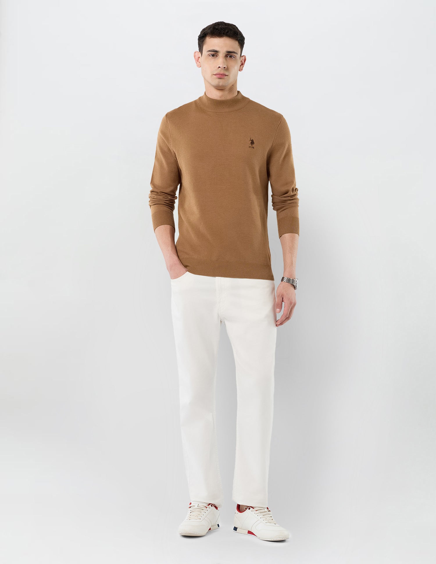 Solid Regular Fit Sweater Mustard - U.S. POLO ASSN. | Large