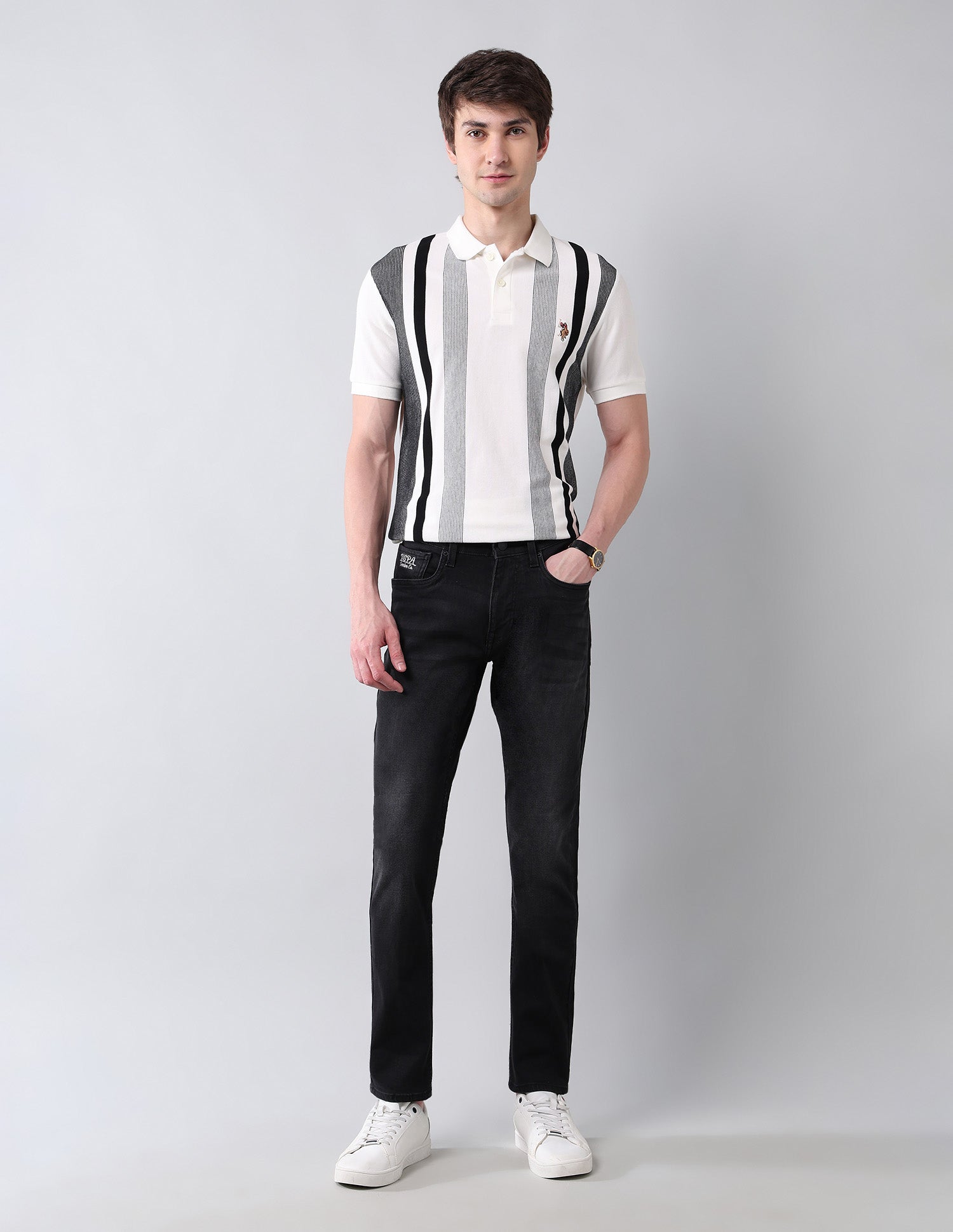 Vertical Striped Americana Polo Shirt White - U.S. Polo Assn. India | Large