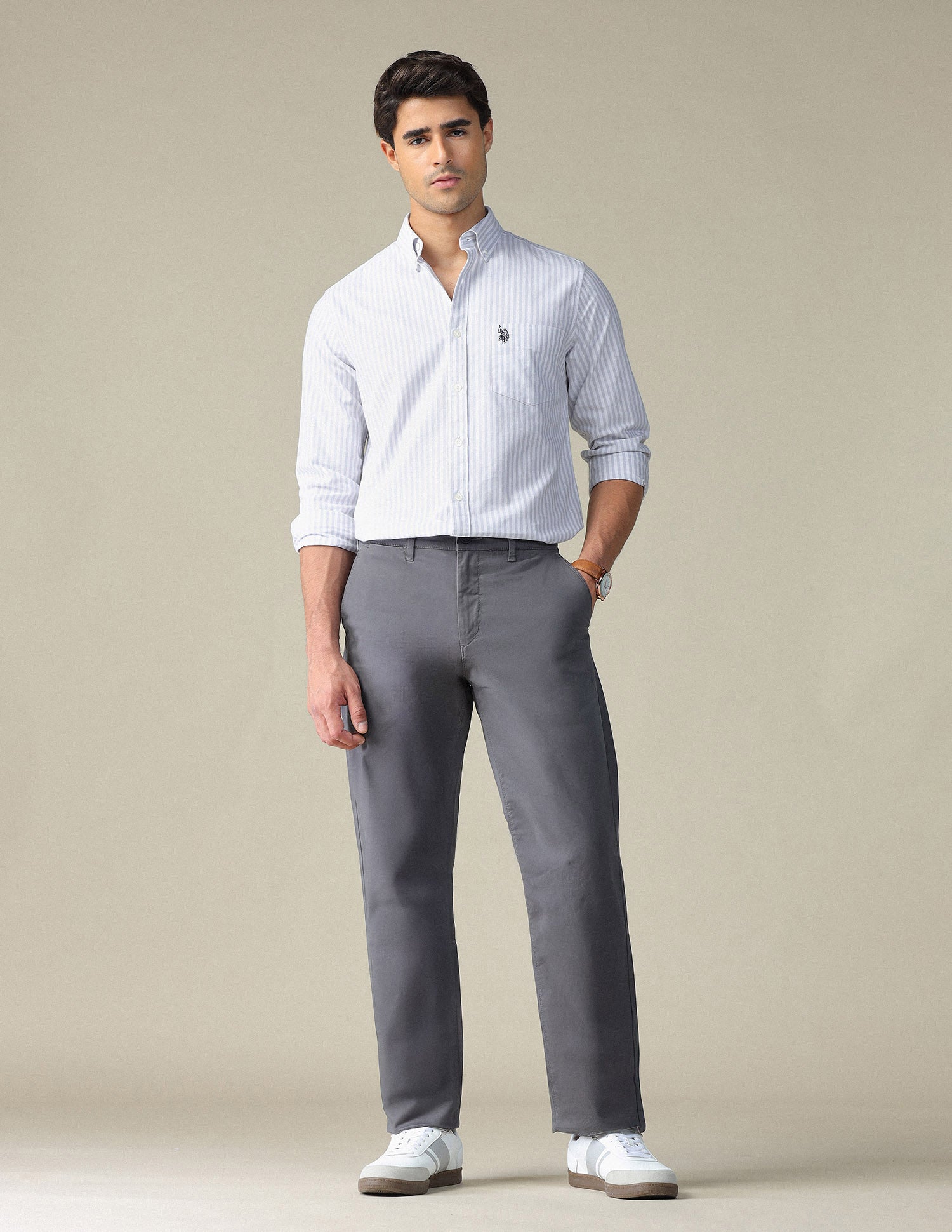 Vertical Striped Button Down Shirt Grey - U.S. POLO ASSN. | Large