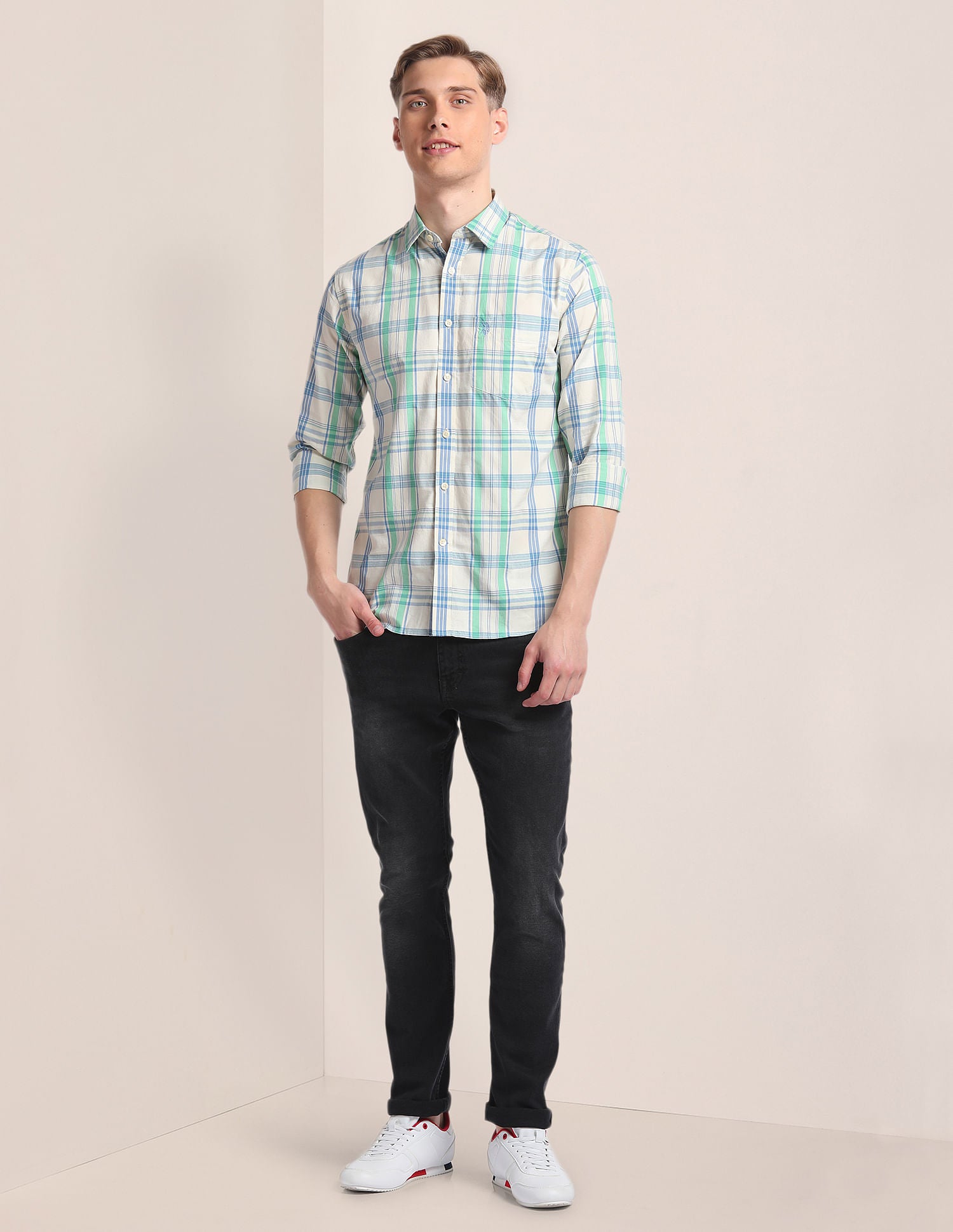 Tartan Check Cotton Shirt Light Green - U.S. Polo Assn. India | Large