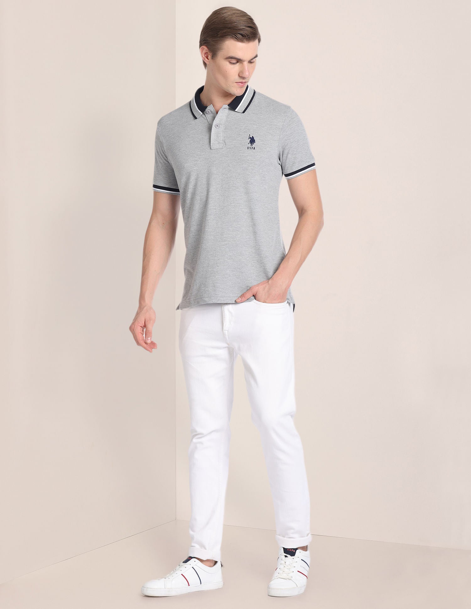 Heathered Slim Fit Polo Shirt Grey - U.S. Polo Assn. India | Large