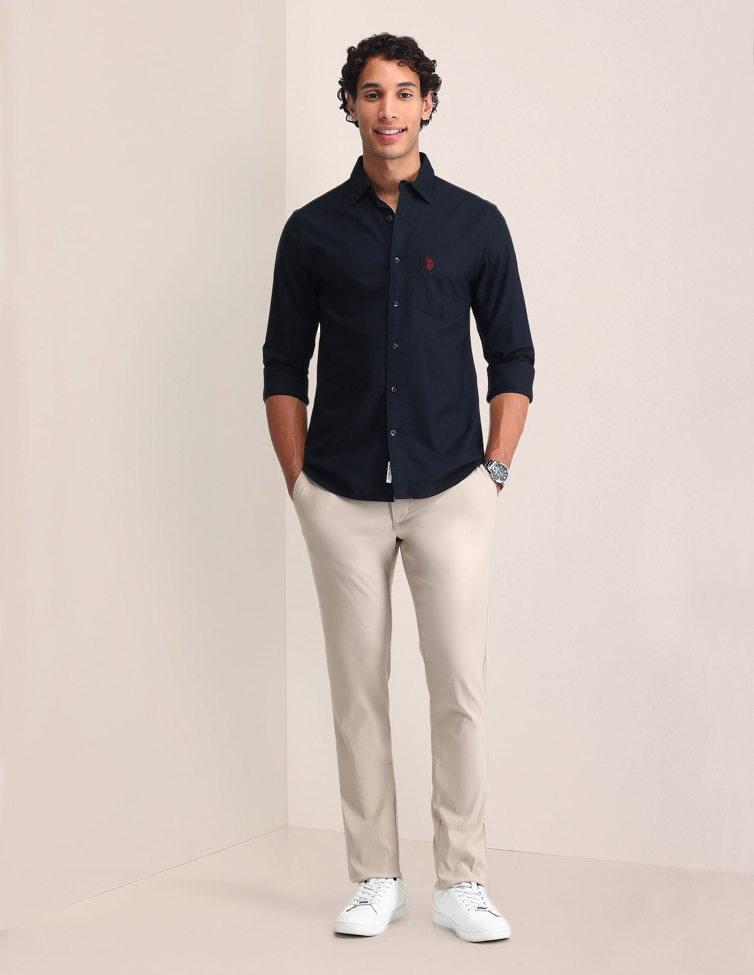 Tailored Fit Pure Cotton Shirt Navy - U.S. Polo Assn. India | Large