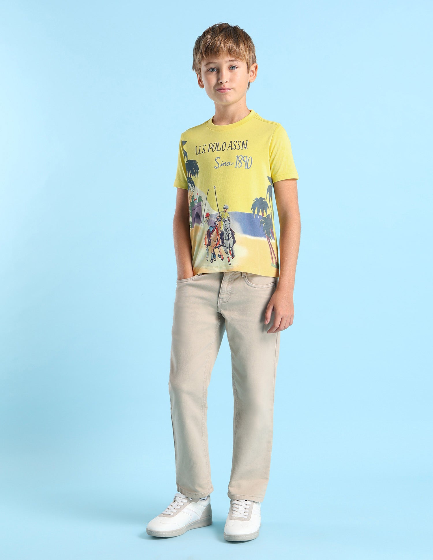 Boys Graphic Printed Regular Fit T-Shirt Light Yellow - U.S. POLO ASSN. | Large