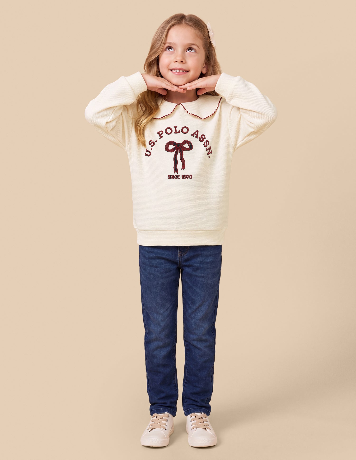 Brand Applique Relaxed Fit Sweatshirt Off White - U.S. Polo Assn. India | Large