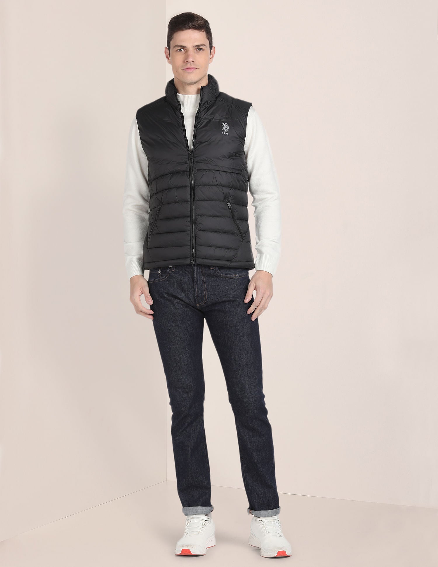 Concealed Hood Sleeveless Jacket Black - U.S. POLO ASSN. | Large