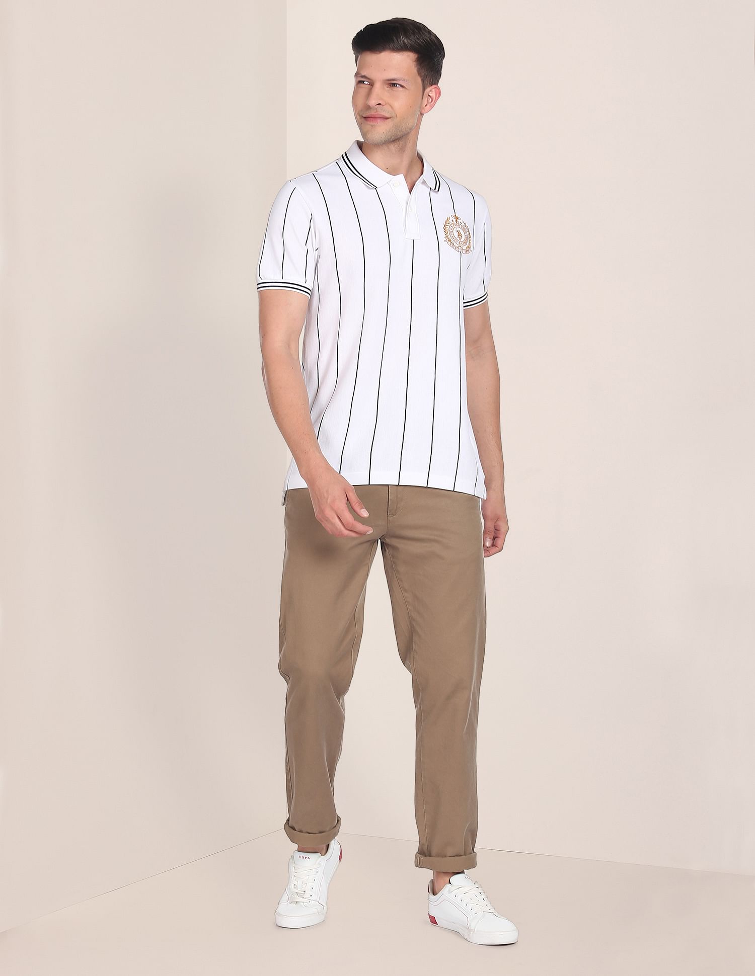 Vertical Stripe Heritage Logo Polo Shirt White - U.S. Polo Assn. India | Large