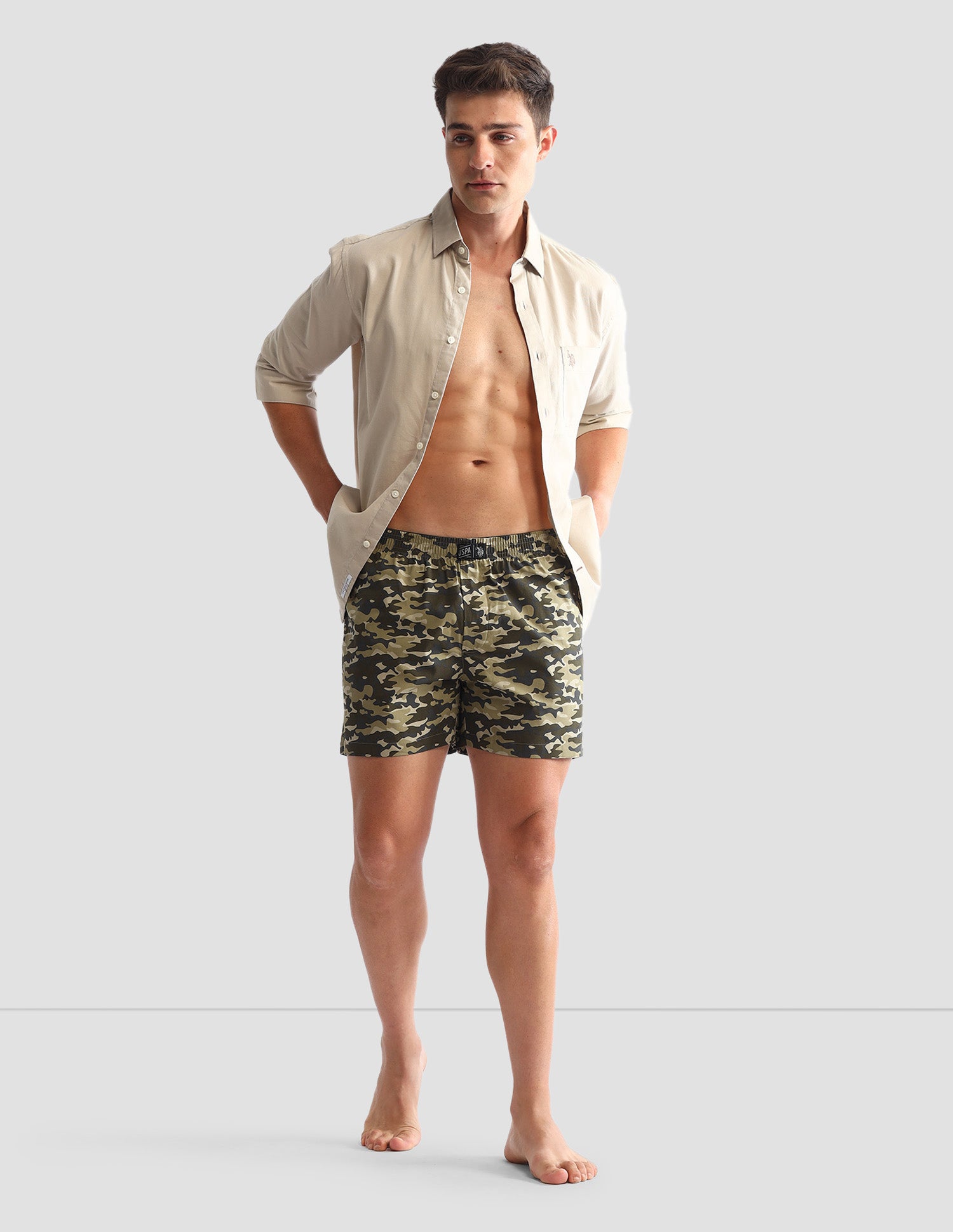 Camouflage Printed Cotton OEX10 Boxers - Pack Of 2 Olive Camo and Olive - U.S. POLO ASSN. | Large