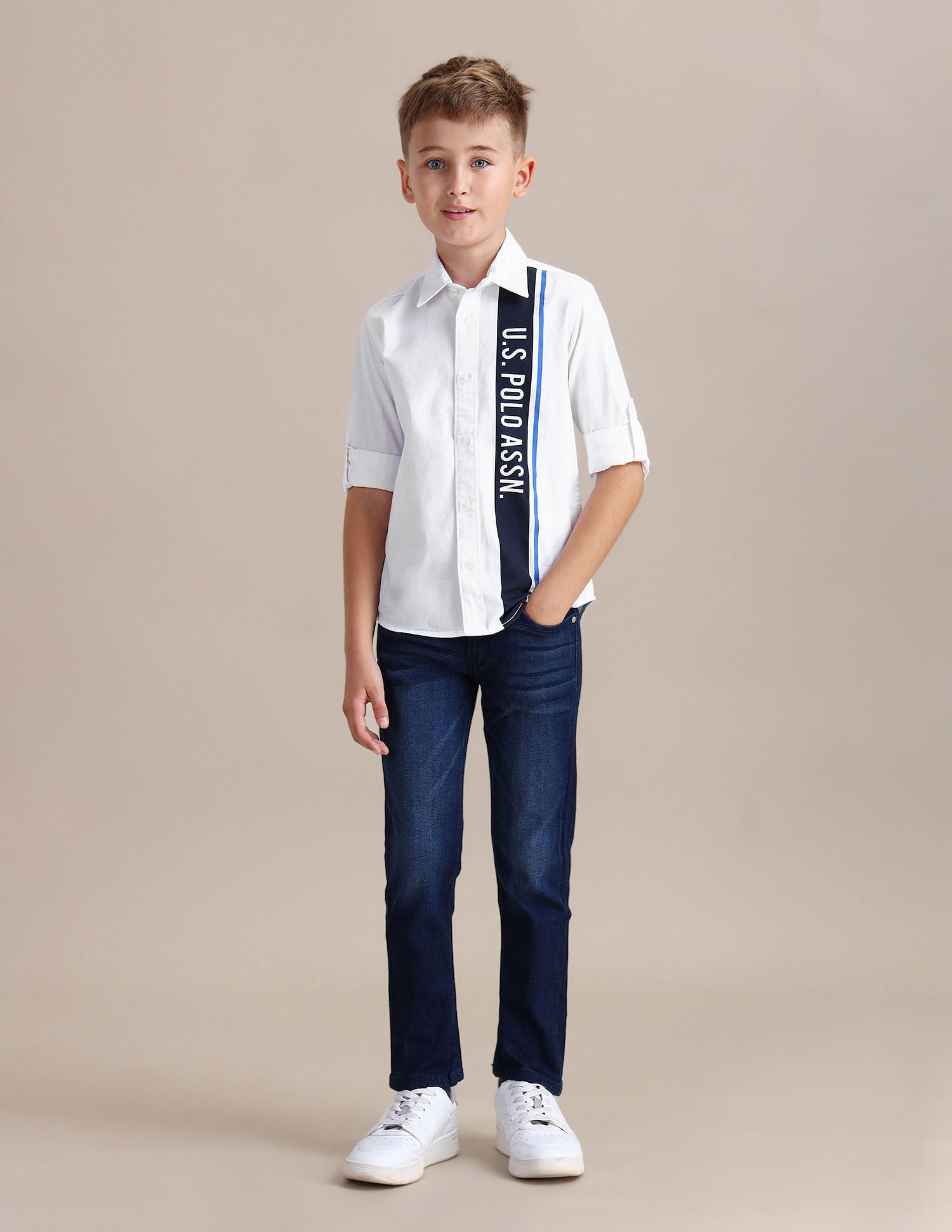 Boys Horizontal Striped Cotton Shirt White - U.S. POLO ASSN. | Large