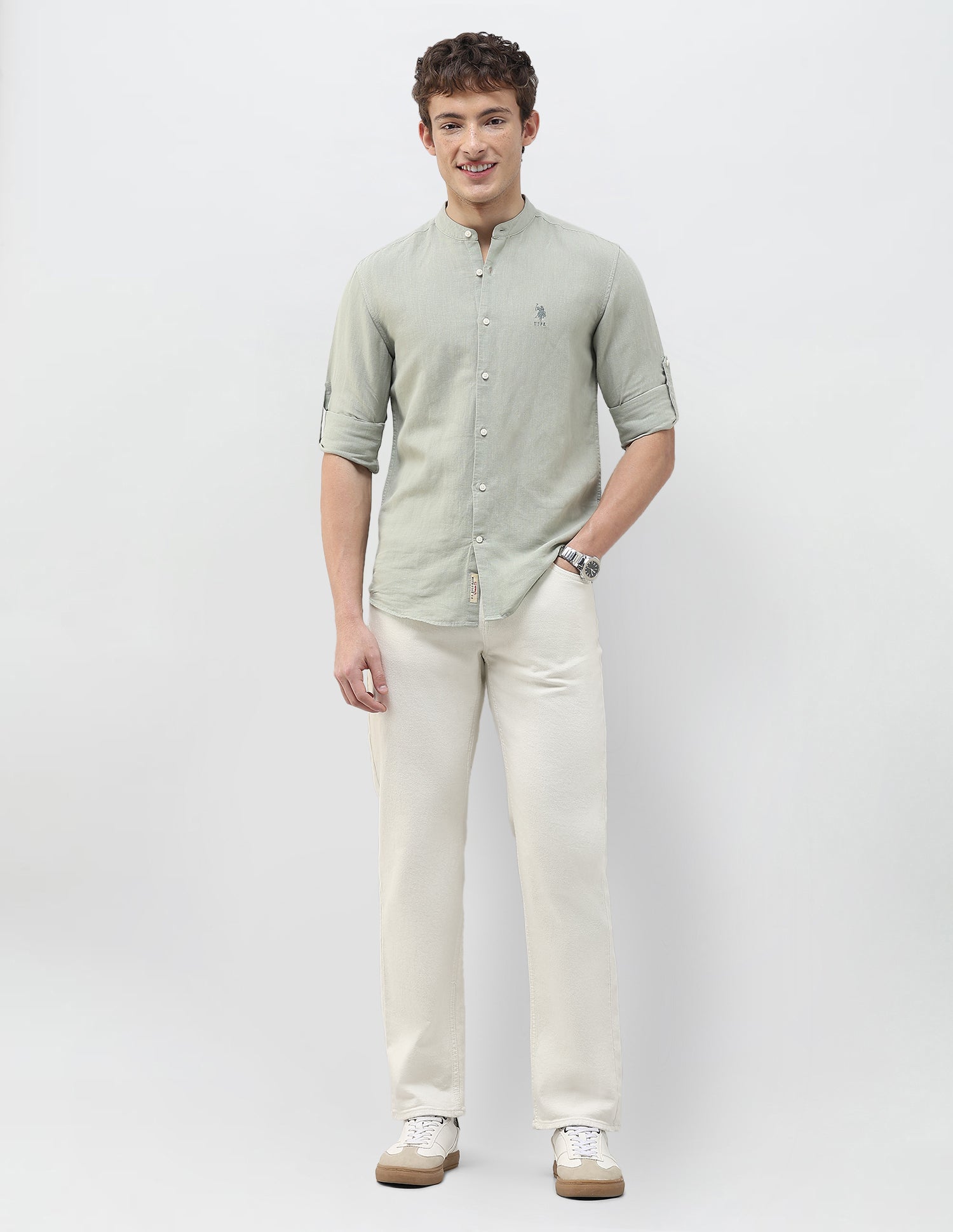 Solid Regular Fit Shirt Light Green - U.S. Polo Assn. India | Large