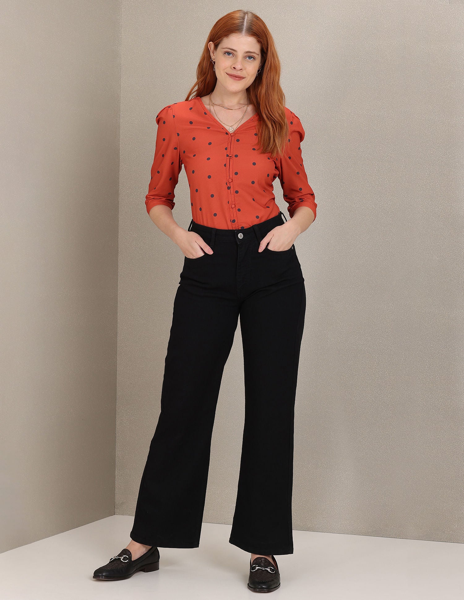 V-Neck Polka Dot Top Rust - U.S. Polo Assn. India | Large