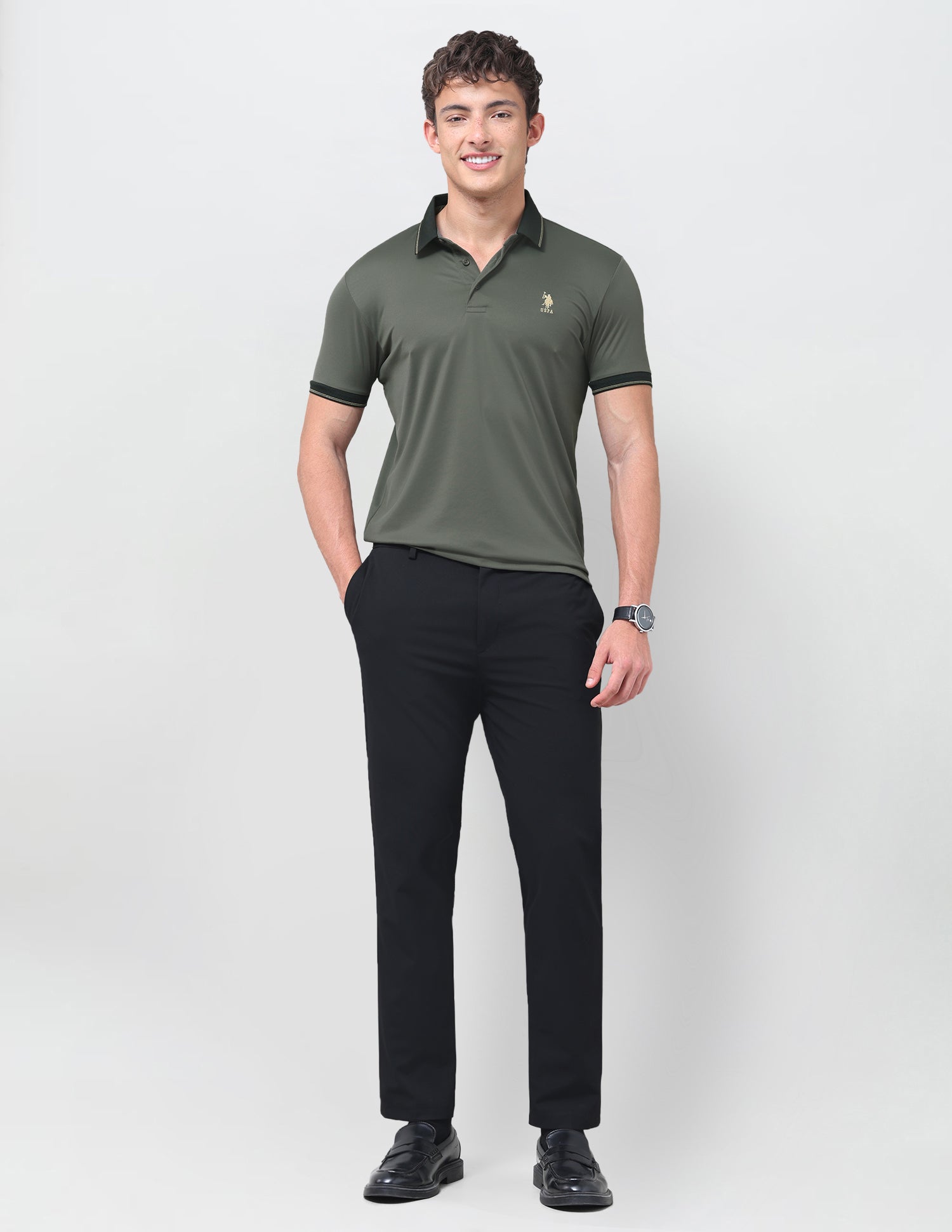Solid Slim Fit Polo Shirt Dark Grey - U.S. Polo Assn. India | Large