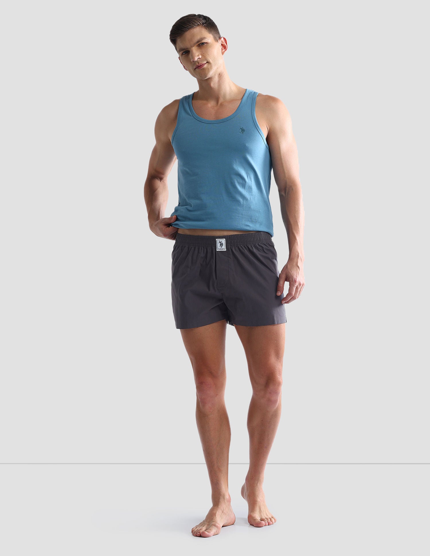 Mid Rise Soft Cotton OEX02 Boxers - Pack Of 2 Blue and Grey - U.S. POLO ASSN. | Large